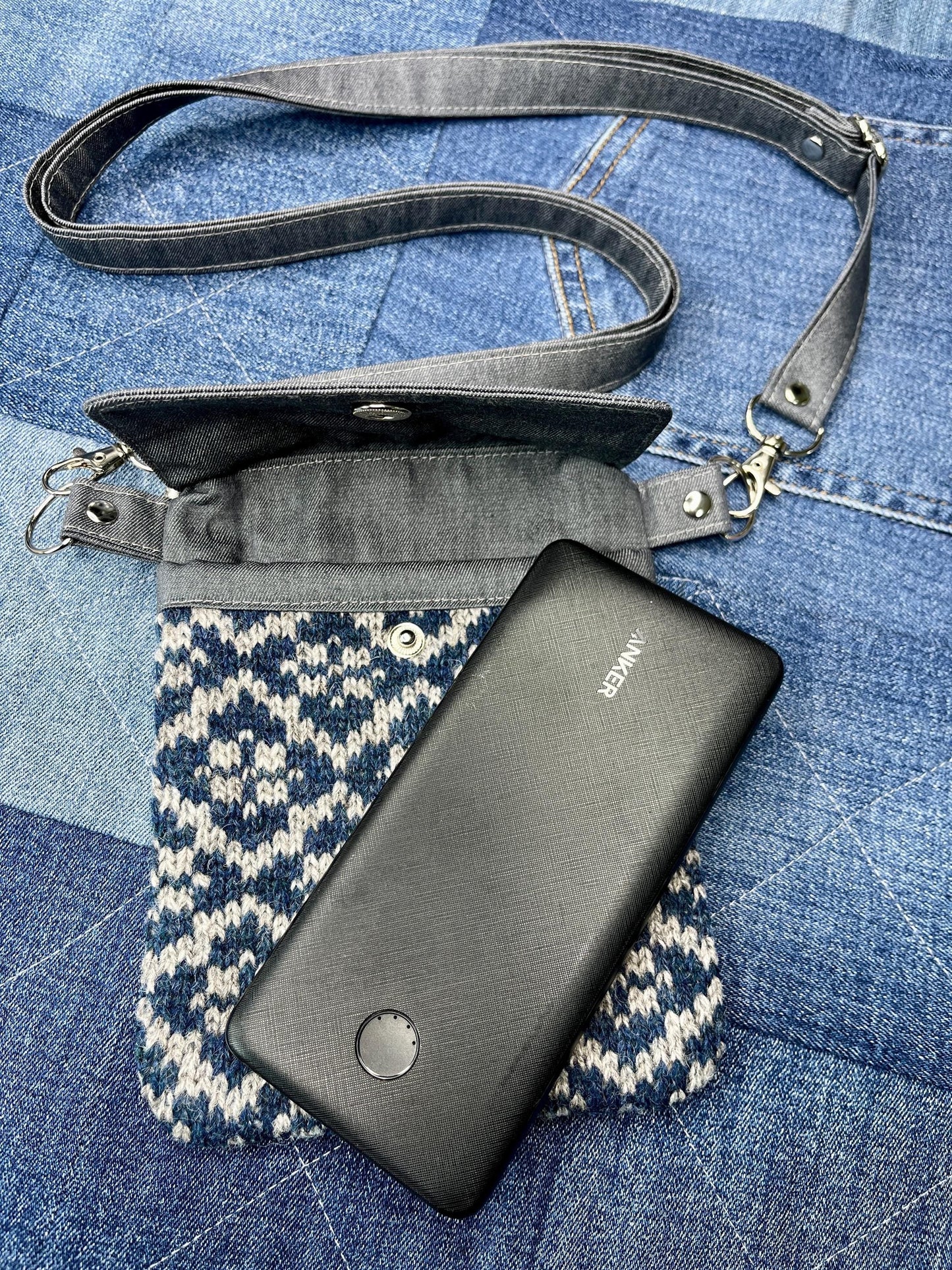 Blue Grey Shetland Wool Denim Mini Crossbody Bag - Uphouse Crafts