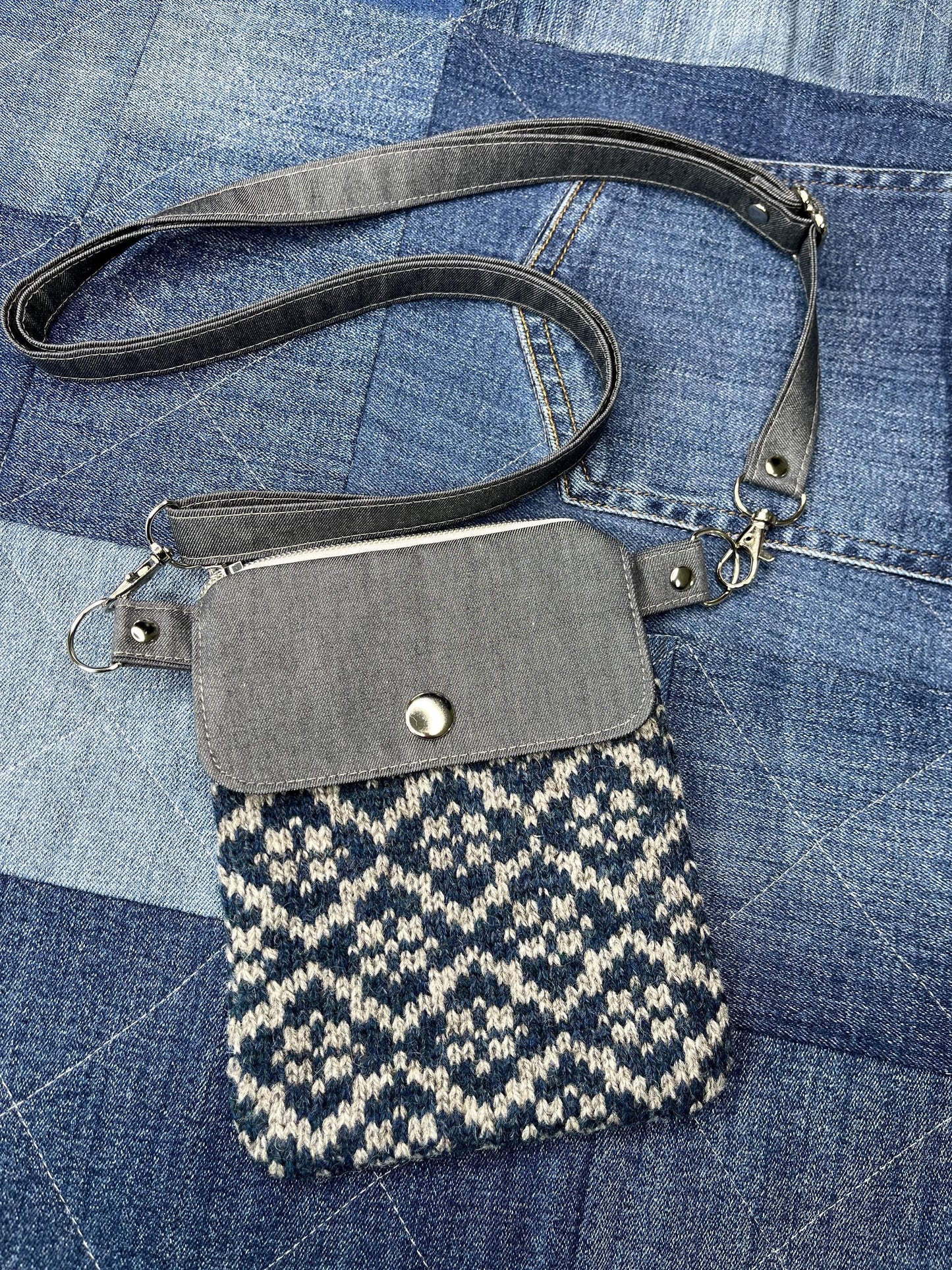 Blue Grey Shetland Wool Denim Mini Crossbody Bag - Uphouse Crafts