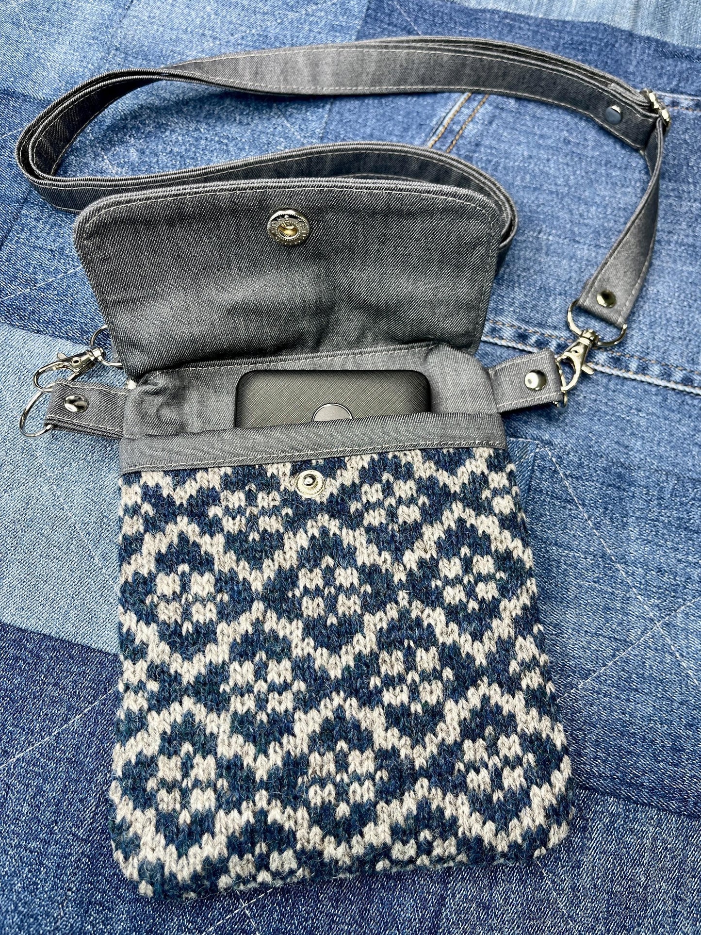 Blue Grey Shetland Wool Denim Mini Crossbody Bag - Uphouse Crafts