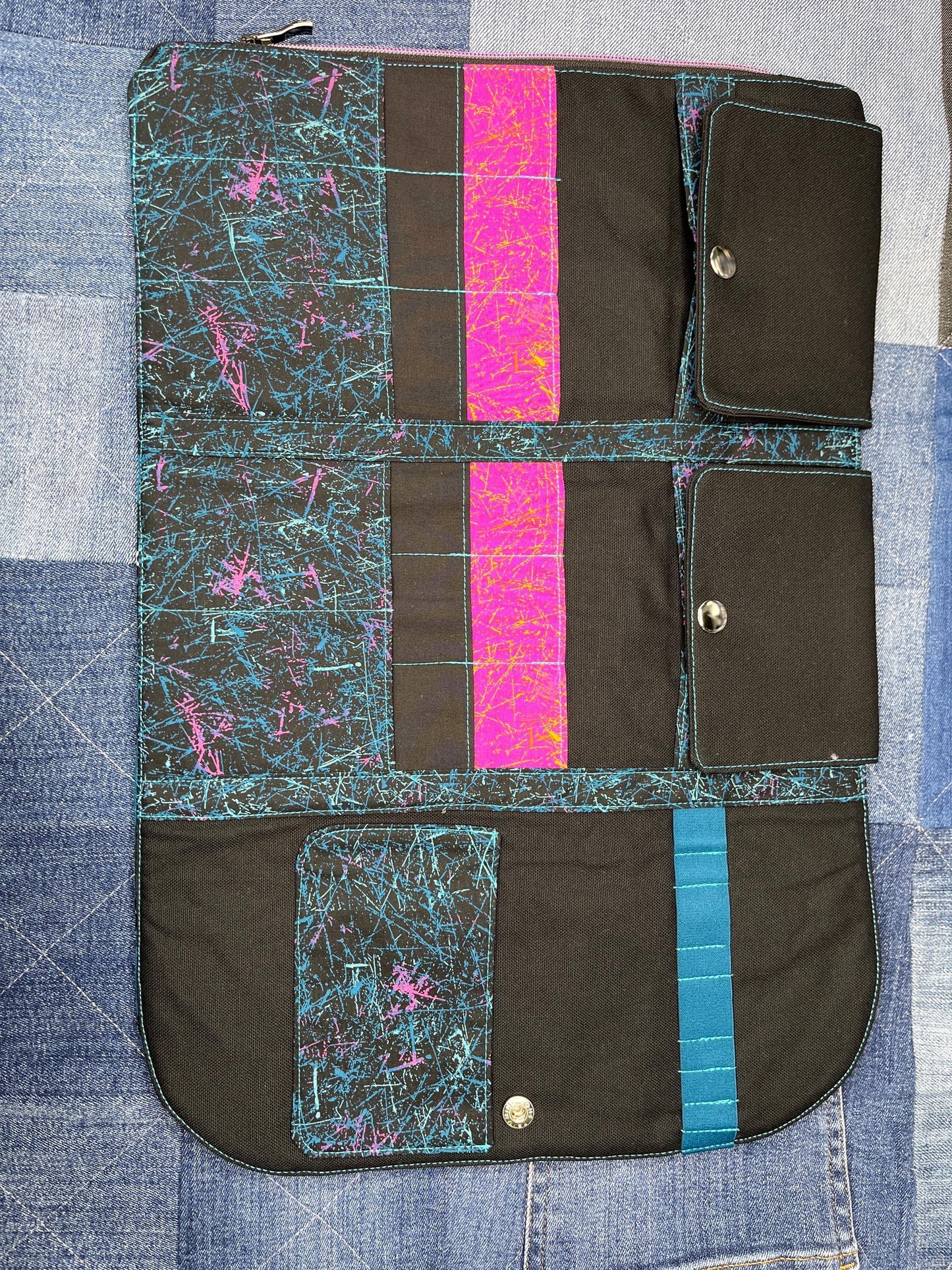 Blue Teal Teddy Bear Knitting Needle Case & Zip Pouch - Uphouse Crafts