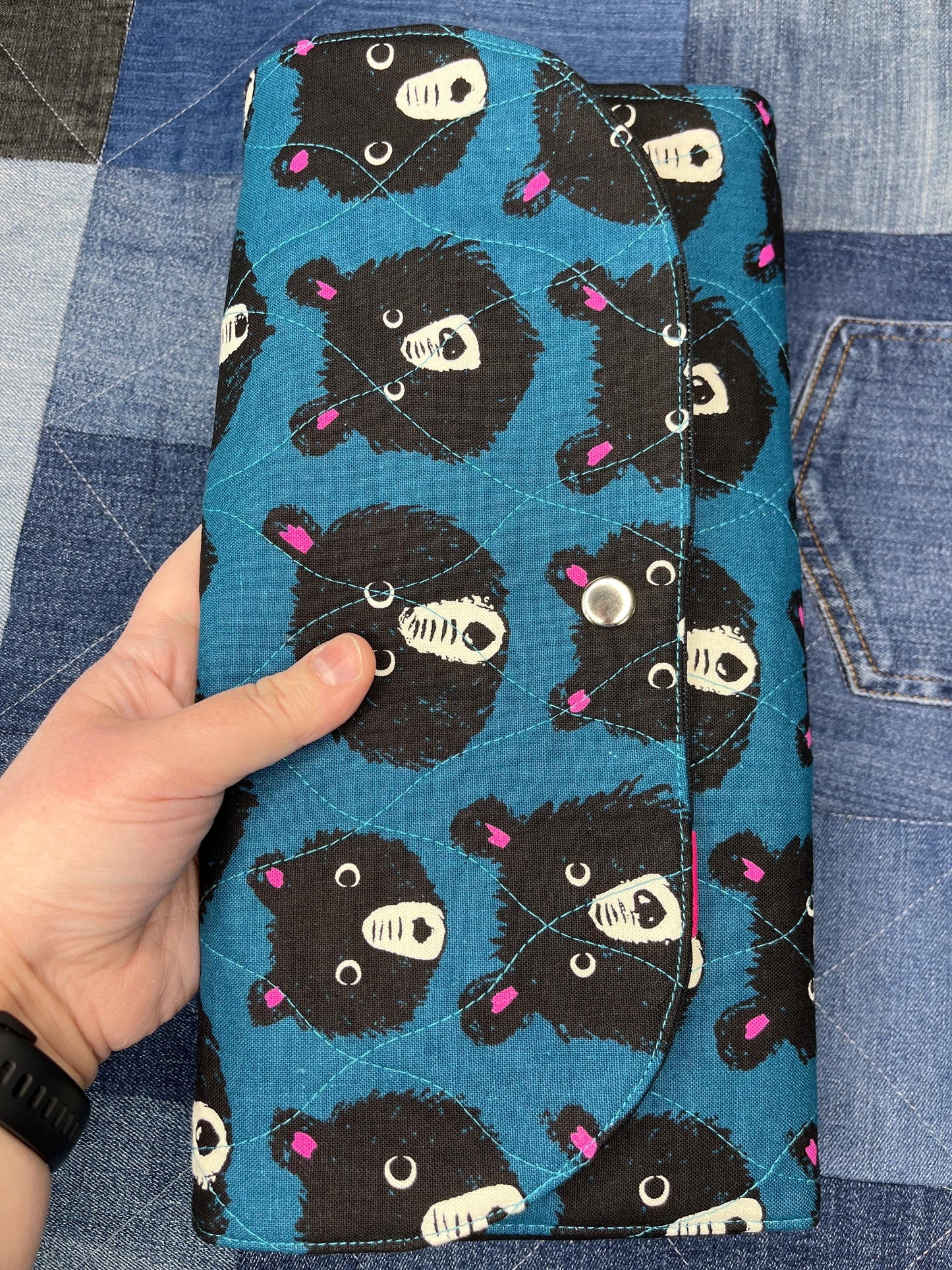 Blue Teal Teddy Bear Knitting Needle Case & Zip Pouch - Uphouse Crafts