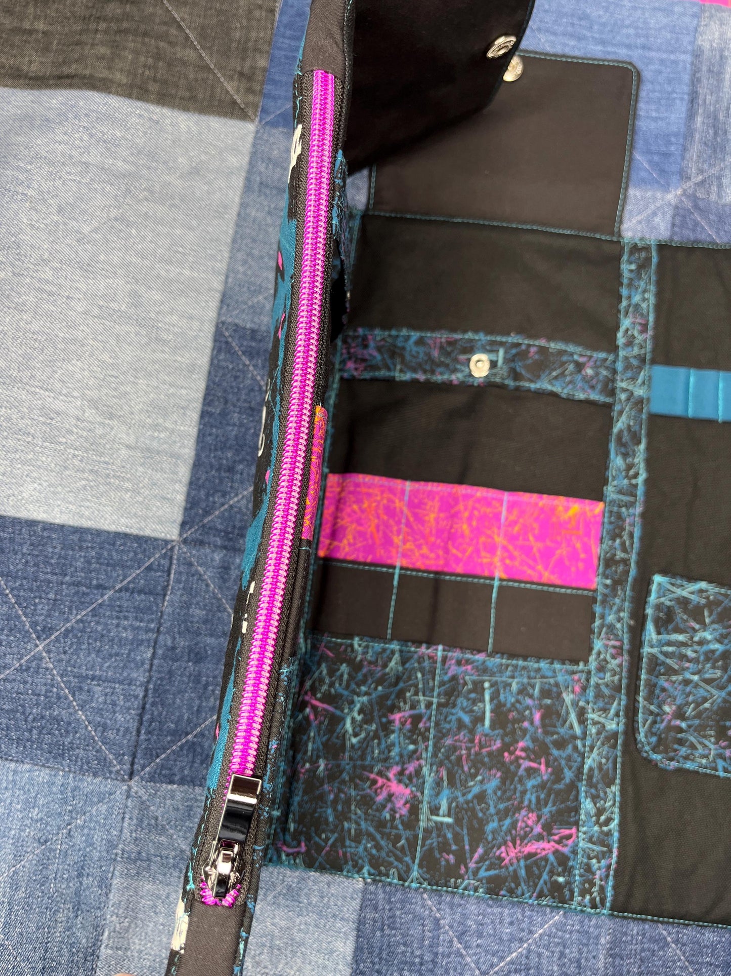 Blue Teal Teddy Bear Knitting Needle Case & Zip Pouch - Uphouse Crafts