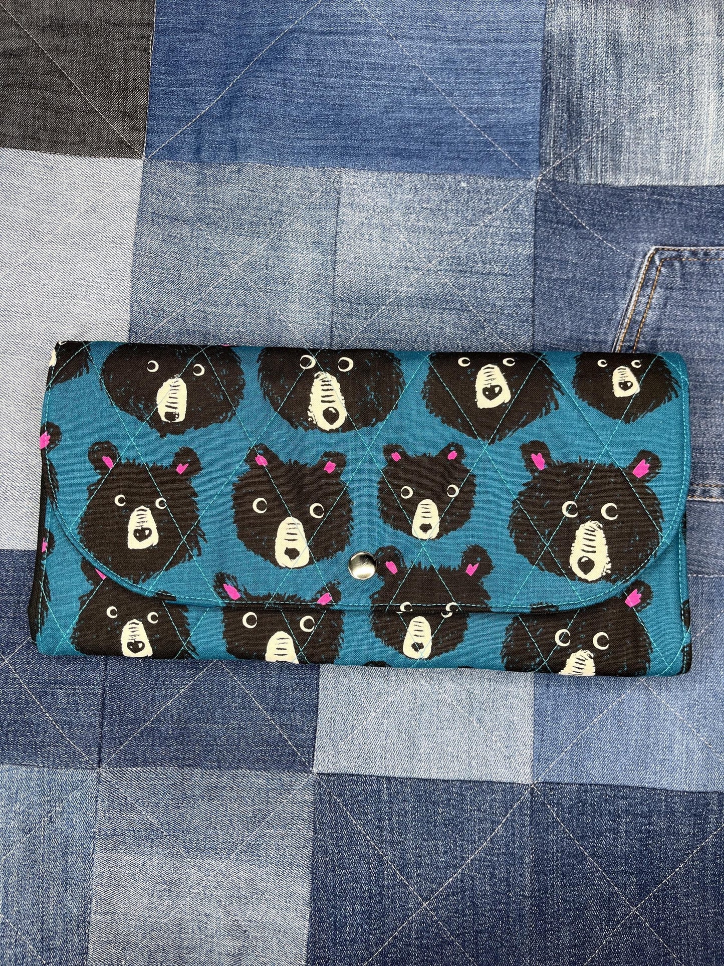 Blue Teal Teddy Bear Knitting Needle Case & Zip Pouch - Uphouse Crafts
