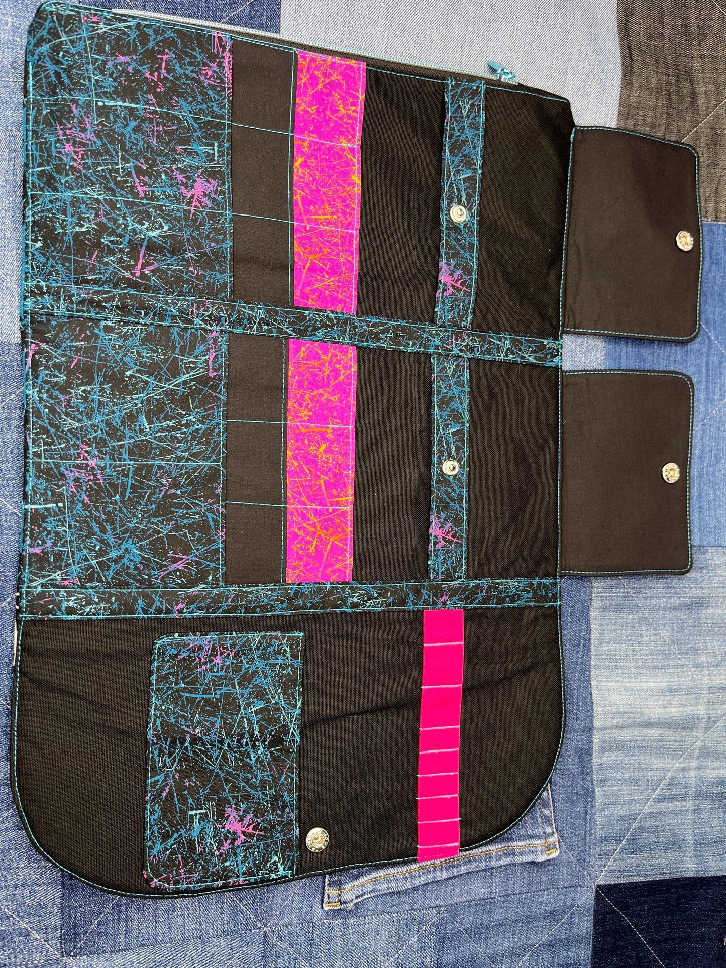Blue Teal Teddy Bear Knitting Needle Case & Zip Pouch - Uphouse Crafts