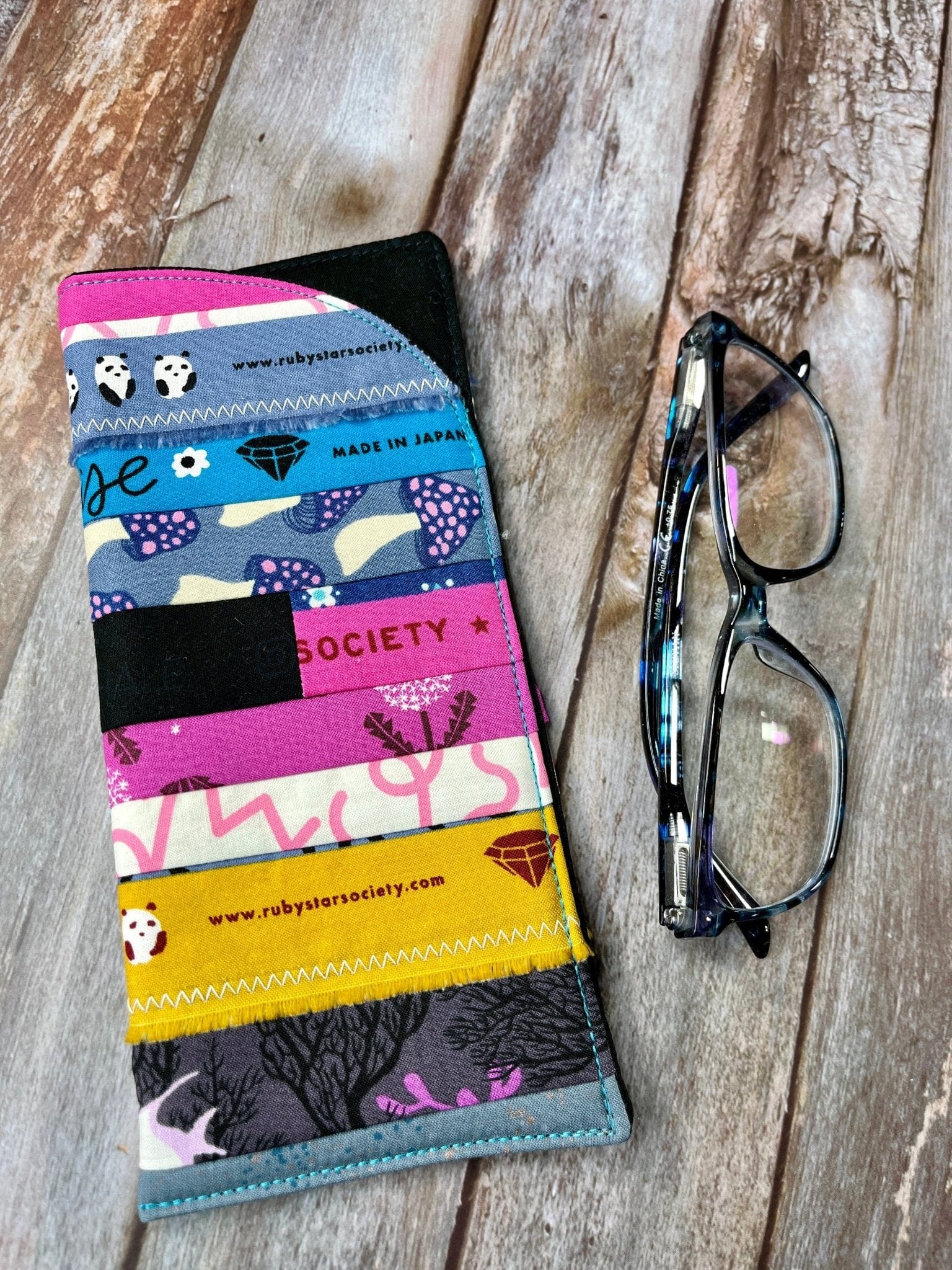 Uphouse Crafts Glasses Case Pink Mustard Patchwork