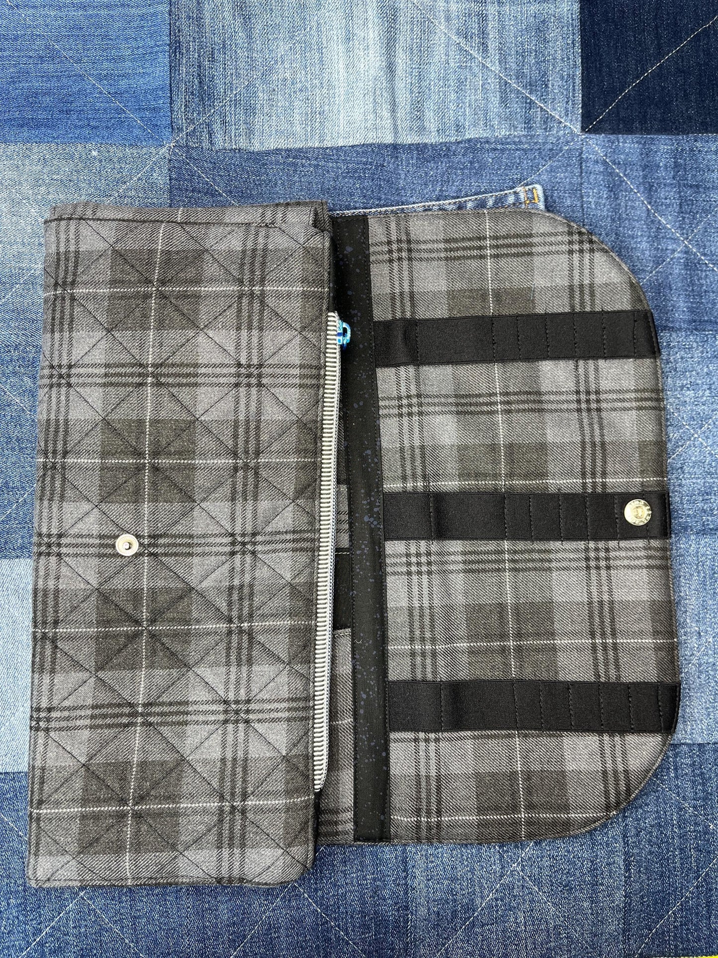 Grey Black Tartan Knitting Needle Case & Zip Pouch - Uphouse Crafts