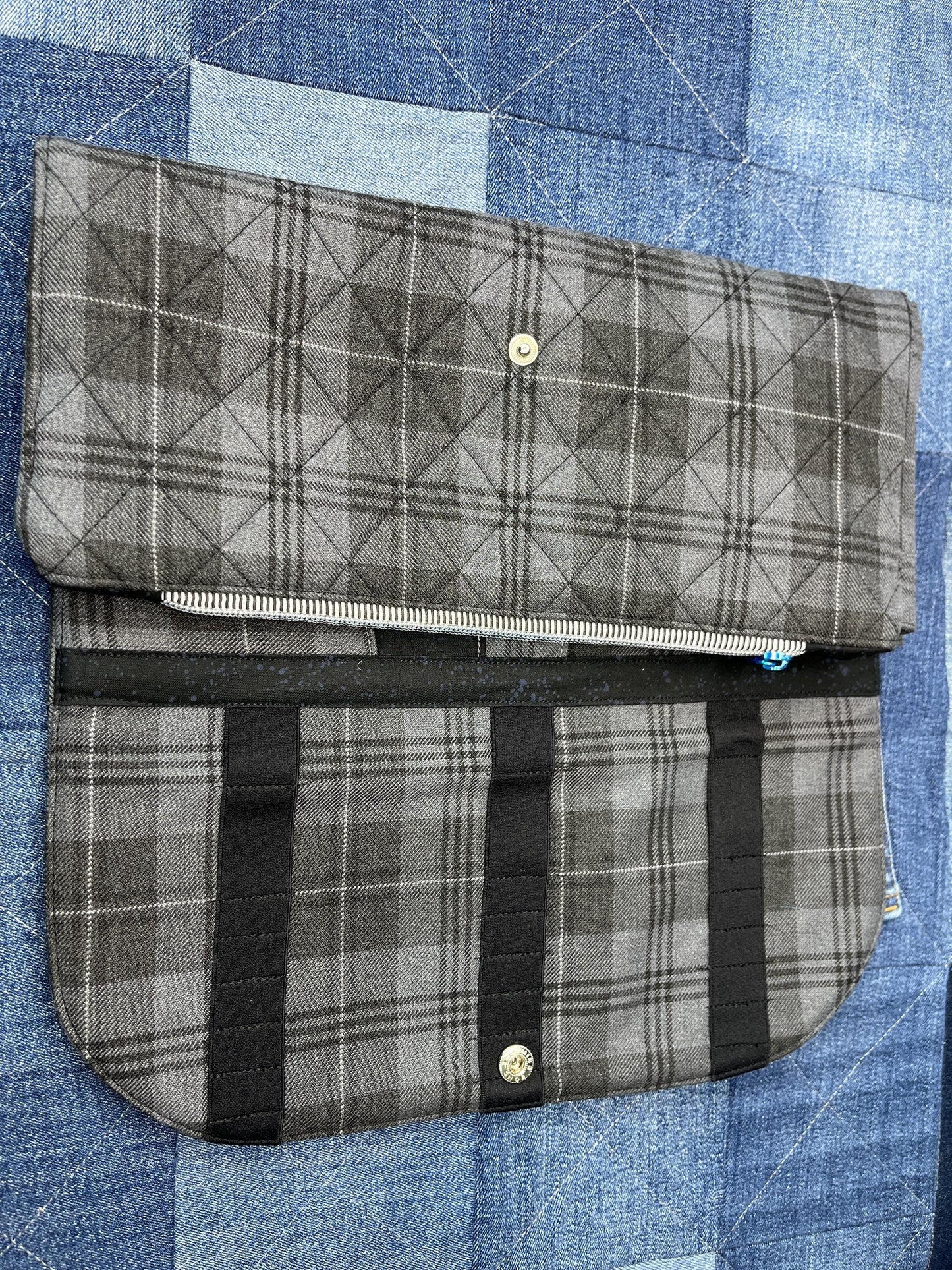 Grey Black Tartan Knitting Needle Case & Zip Pouch - Uphouse Crafts