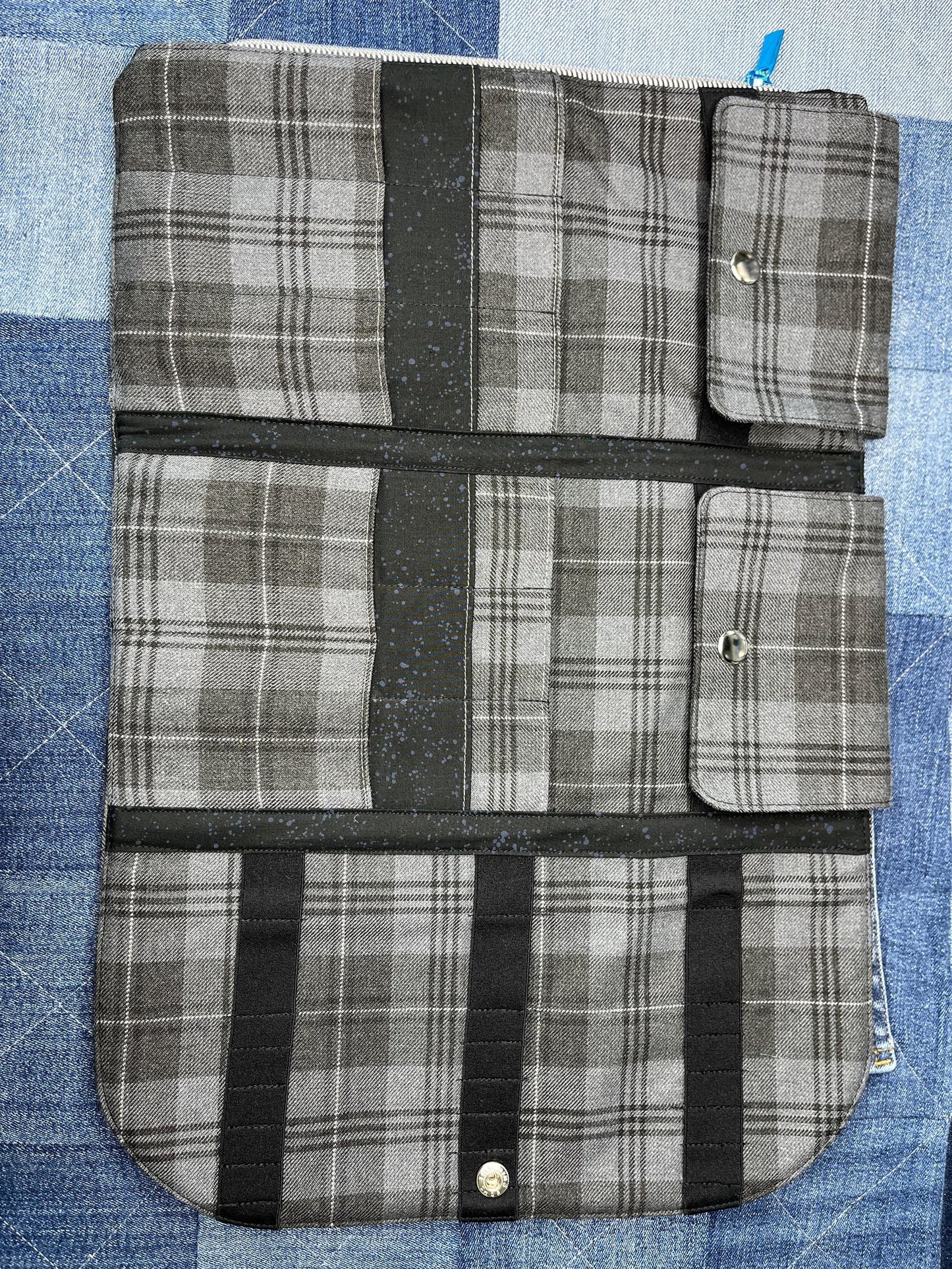 Grey Black Tartan Knitting Needle Case & Zip Pouch - Uphouse Crafts