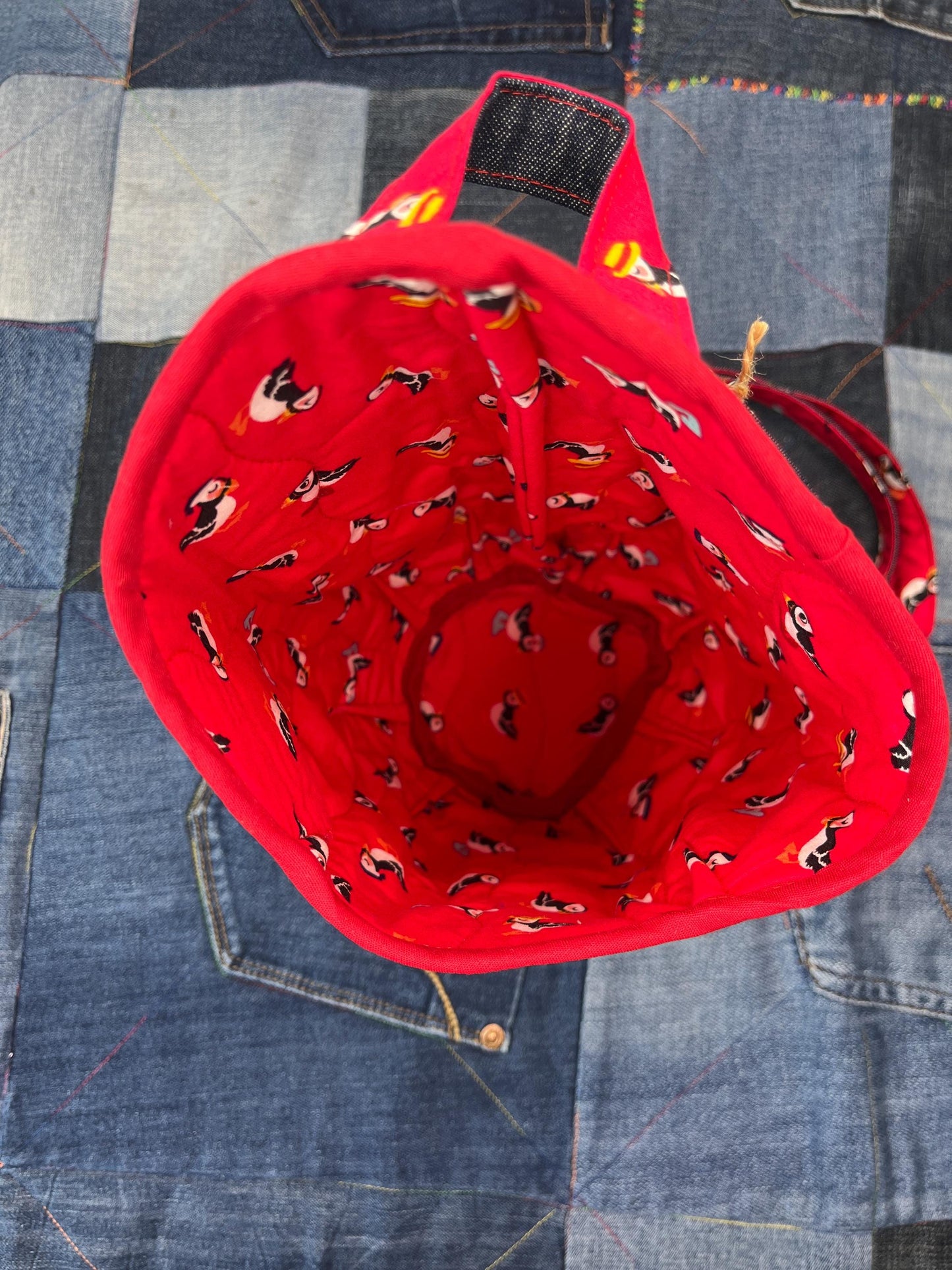 Puffin Denim Clothes Peg Bag, Wearable Peg Bag