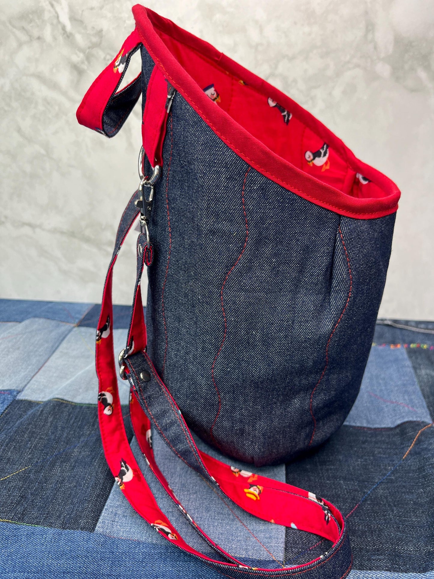 Puffin Denim Clothes Peg Bag, Wearable Peg Bag