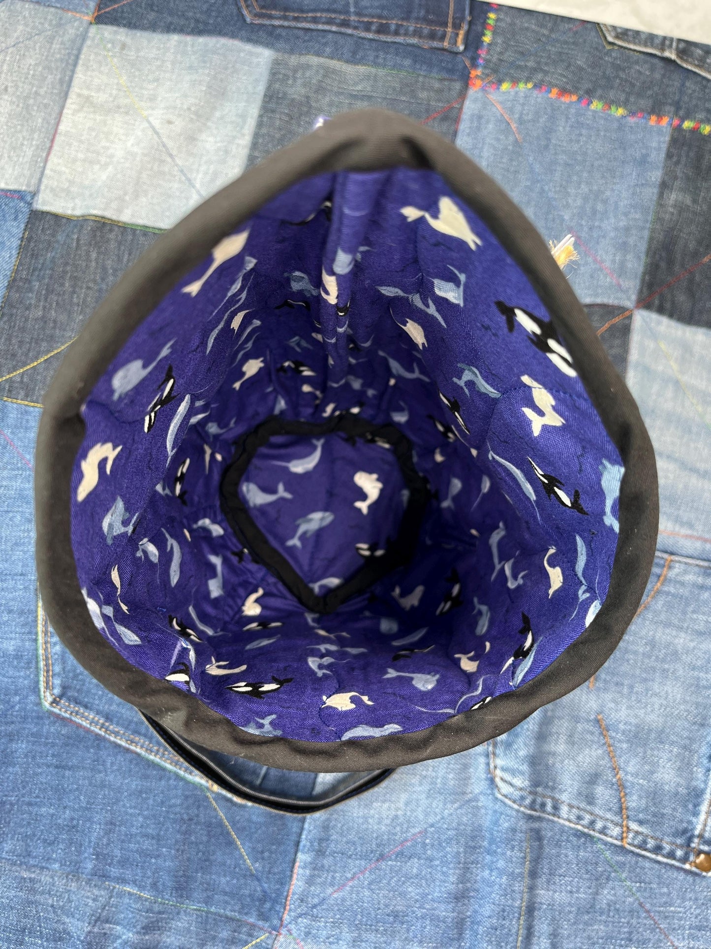 Purple Blue Orca Cotton Denim Clothes Peg Bag, Wearable Peg Bag