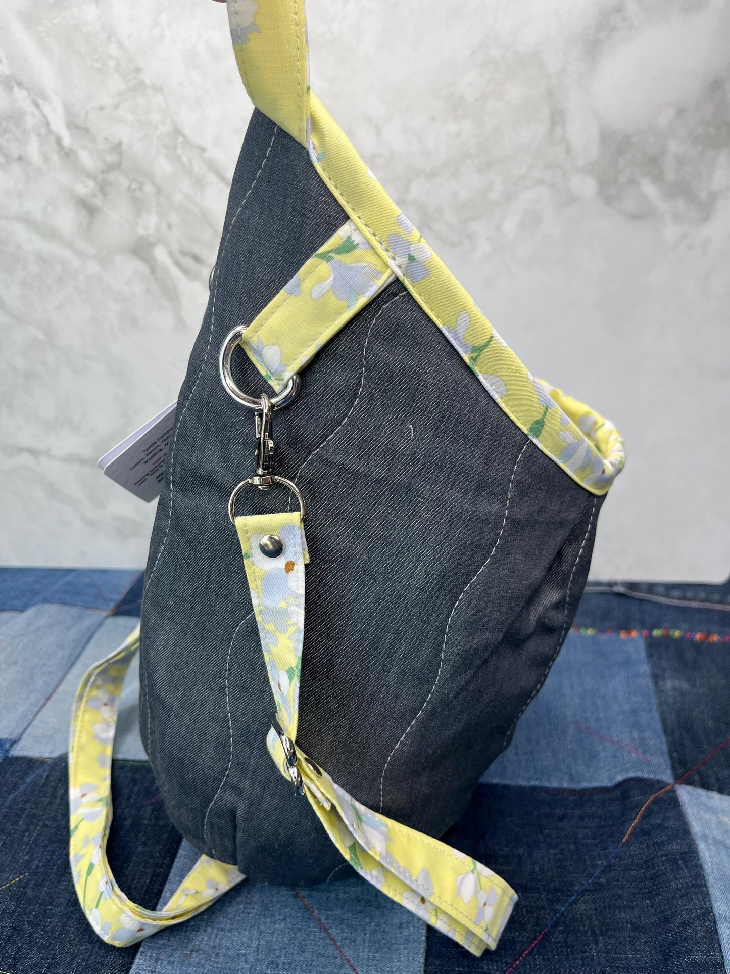 Lemon Floral Cotton Denim Clothes Peg Bag, Wearable Peg Bag