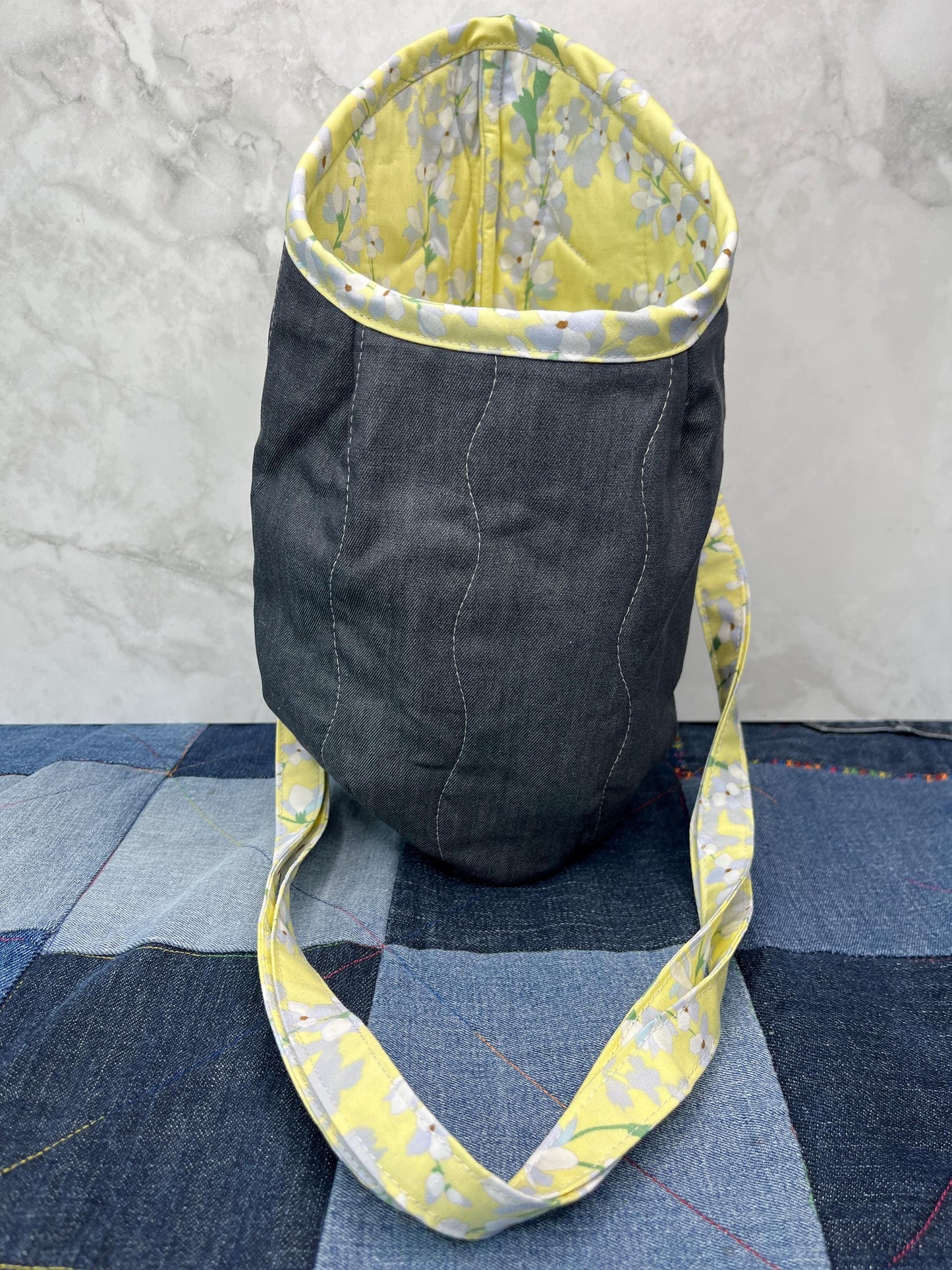 Lemon Floral Cotton Denim Clothes Peg Bag, Wearable Peg Bag