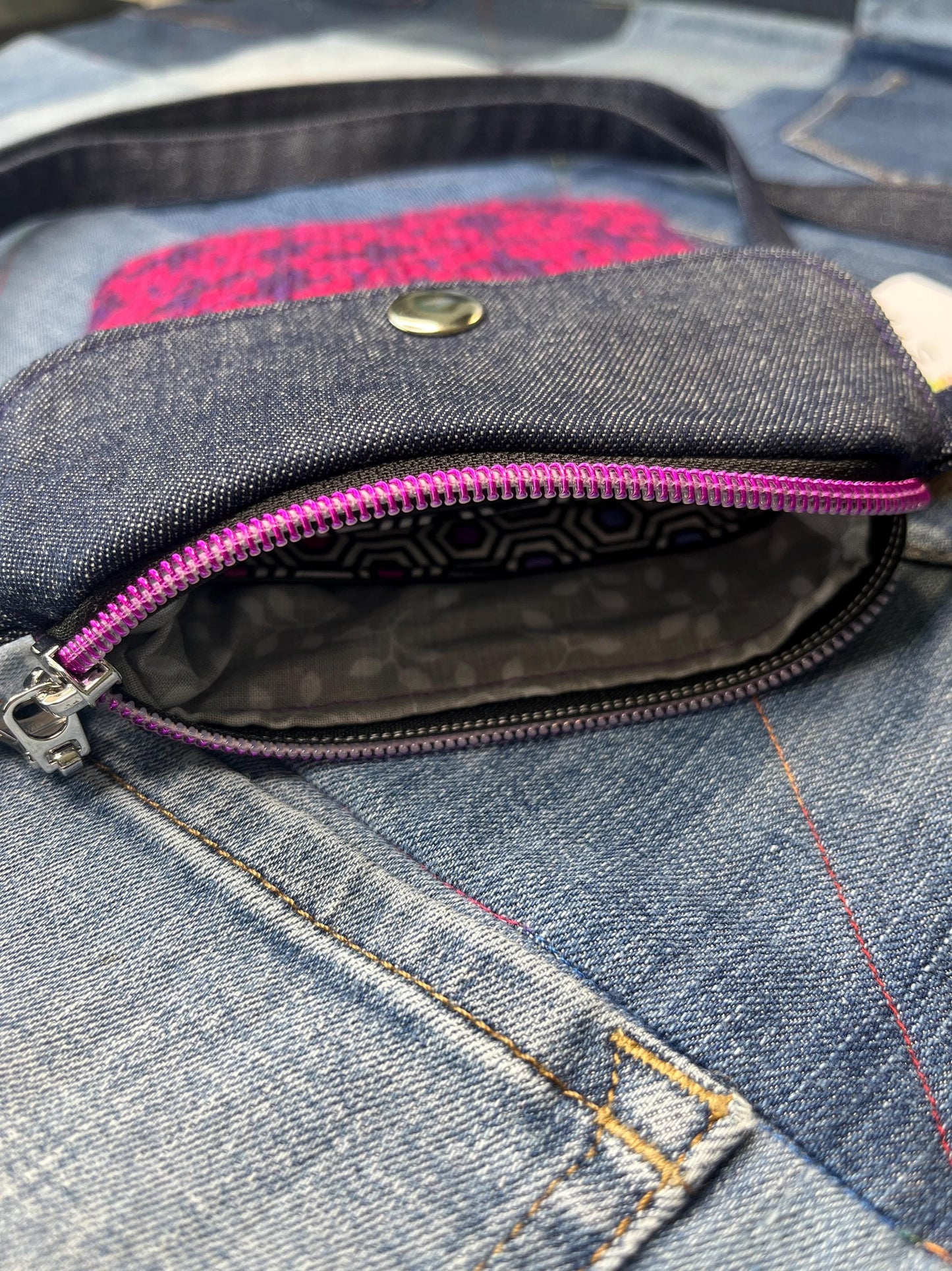 Pink & Purple Shetland Wool Denim Mini Crossbody Bag - Uphouse Crafts