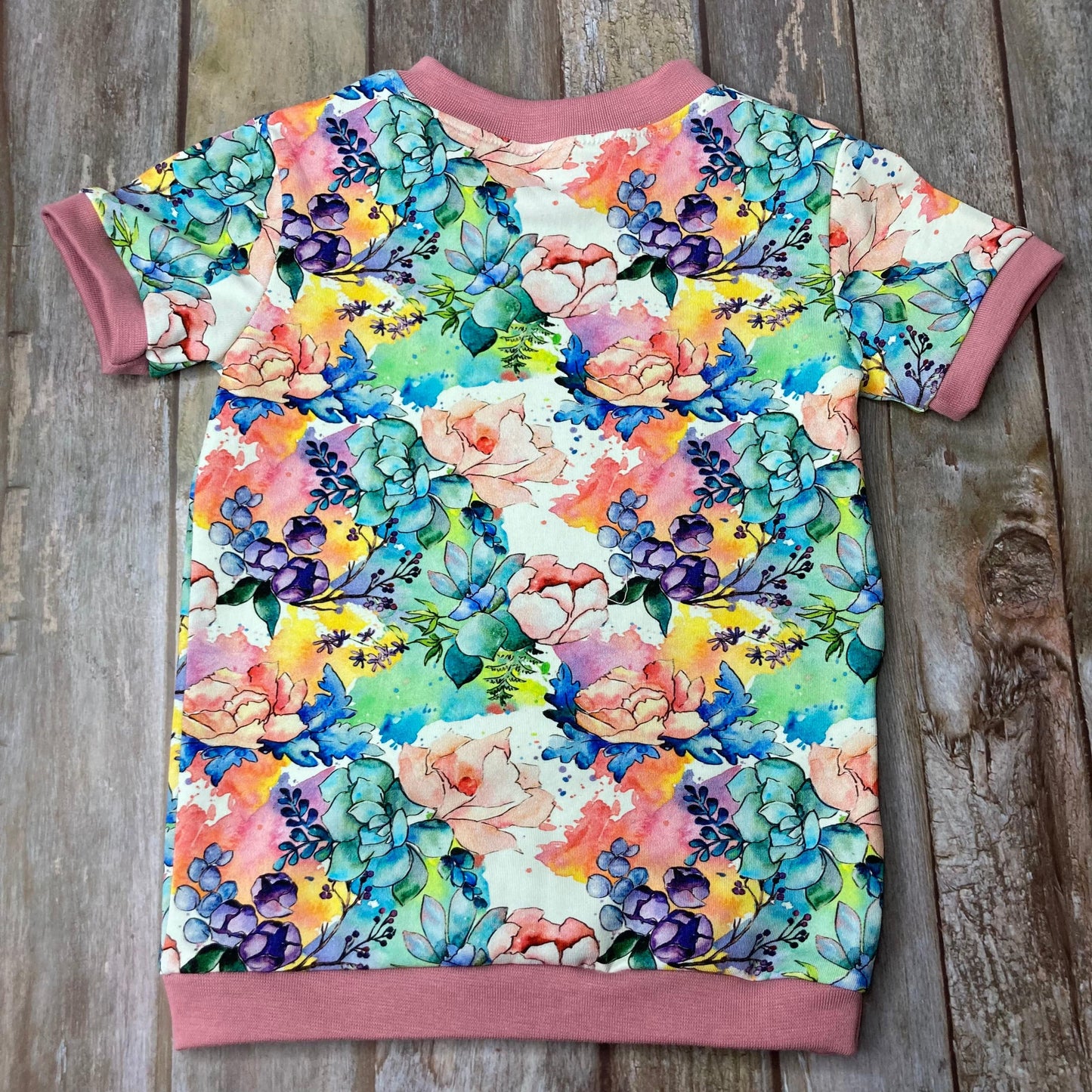Kids Cuffed T-shirt | Floral pink white green
