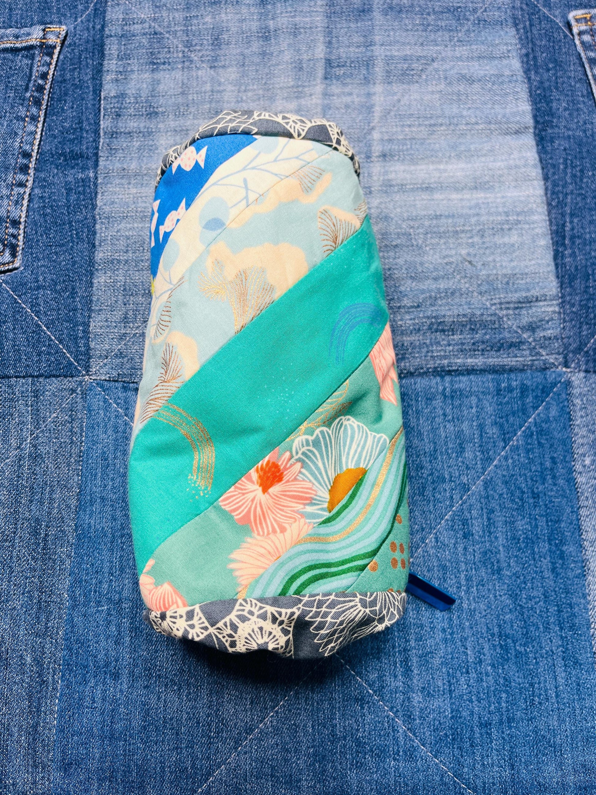 Aqua Blue Grey Twirled Ends Patchwork Zip Pouch