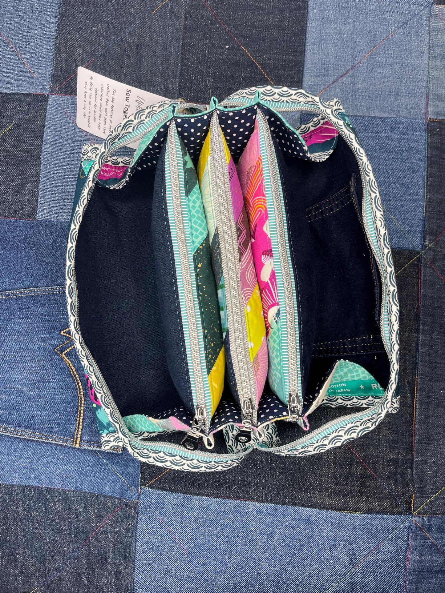 Aqua Teal Pink Sew Together Bag - Uphouse Crafts