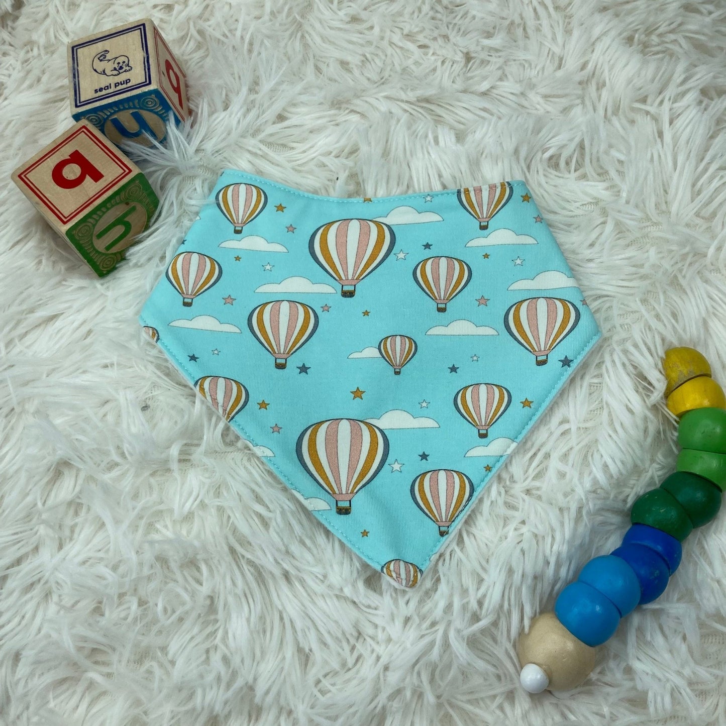 Baby Dribble Bandana Bib 0 - 12 months - Blue Air Balloon - Uphouse Crafts