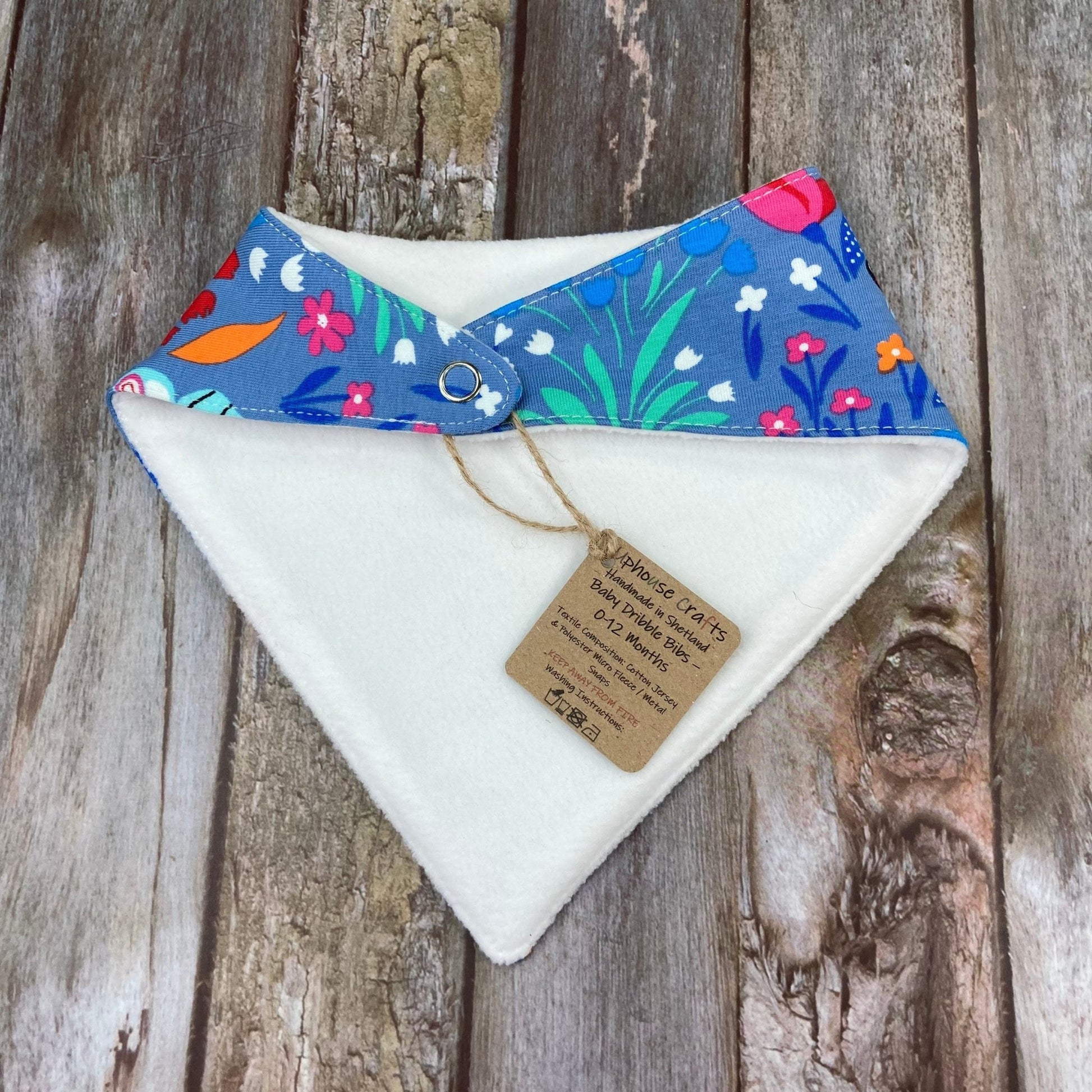 Baby Dribble Bandana Bib 0 - 12 months - Denim Blue Butterfly - Uphouse Crafts