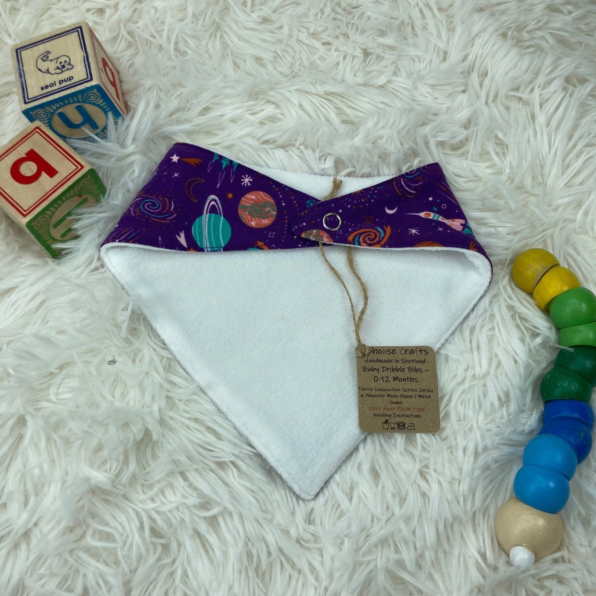 Baby Dribble Bandana Bib 0 - 12 months - Purple Space Rocket - Uphouse Crafts