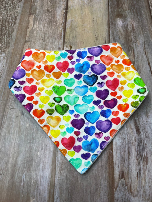 Baby Dribble Bandana Bib 0 - 12 months - Rainbow Hearts - Uphouse Crafts