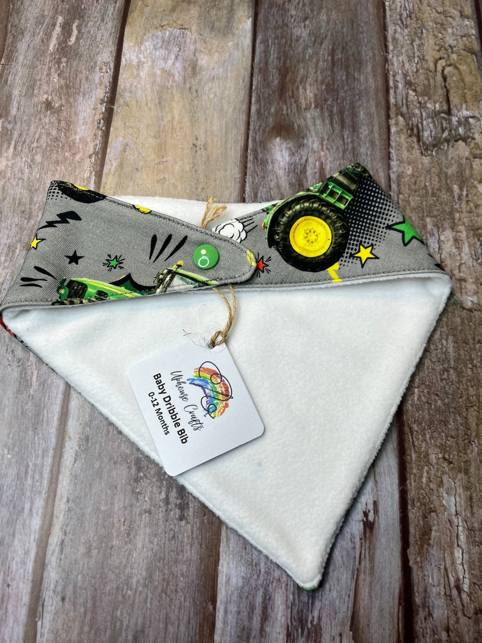 Baby Dribble Bandana Bib 0 - 12 months - Tractor Wroom - Uphouse Crafts