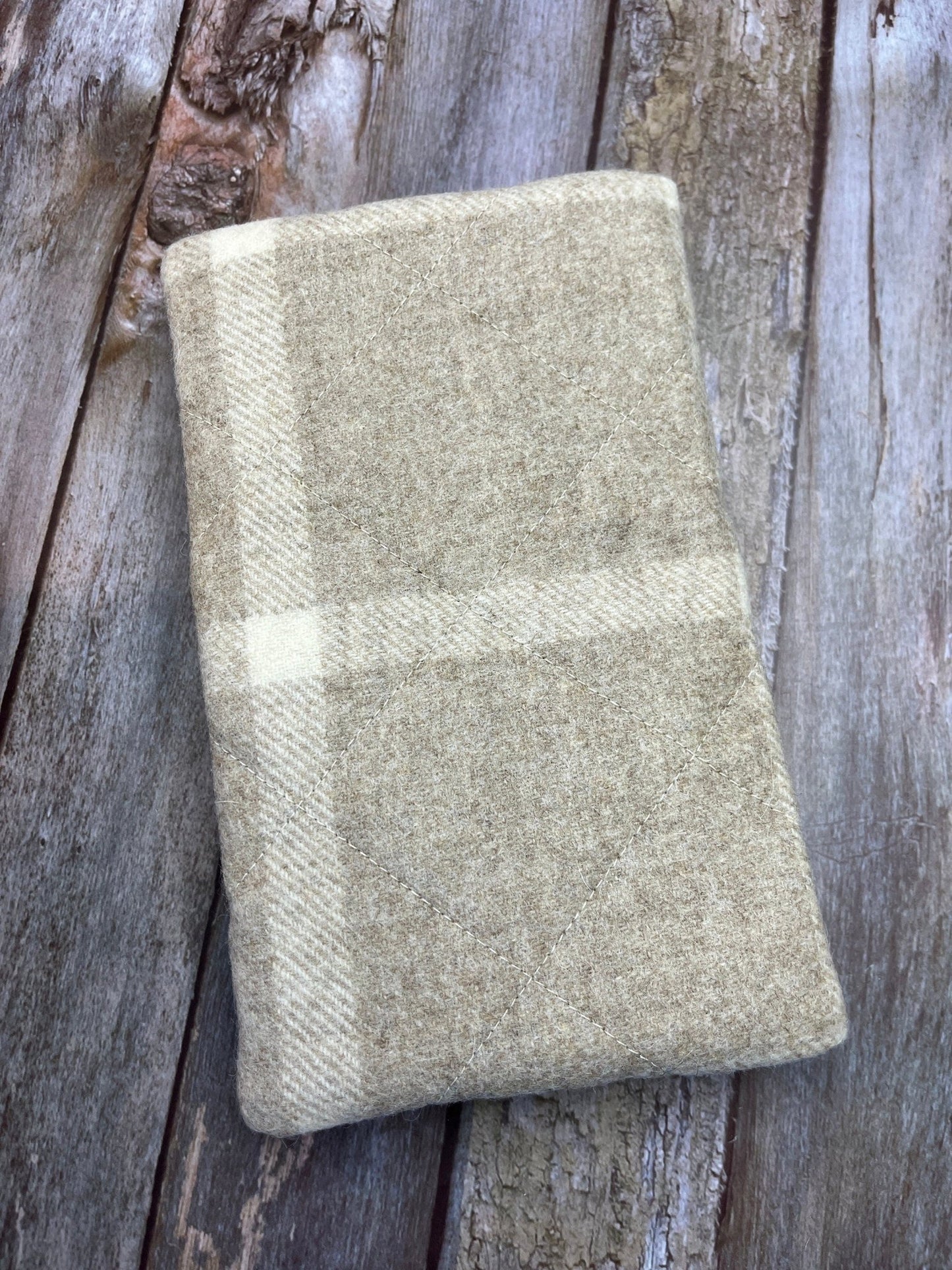 Beige Cream Check Tweed Notebook Pencil Case, A5 Journal Zip Case, Bookmark - Uphouse Crafts