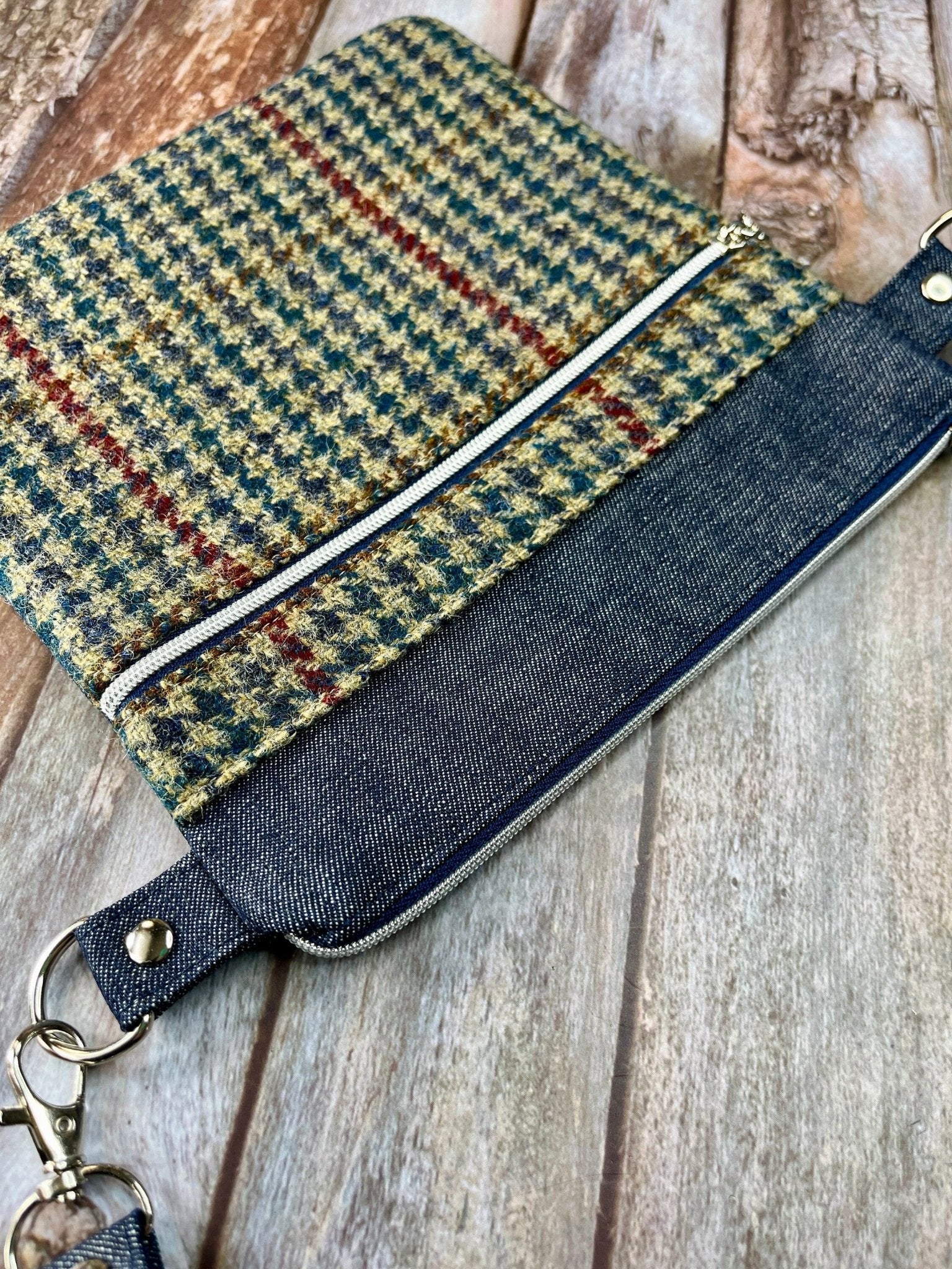 Beige Navy Red Wool Tweed Crossbody Bag - Uphouse Crafts