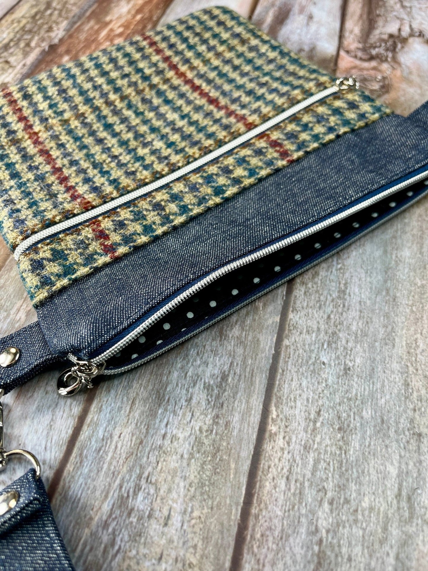 Beige Navy Red Wool Tweed Crossbody Bag - Uphouse Crafts