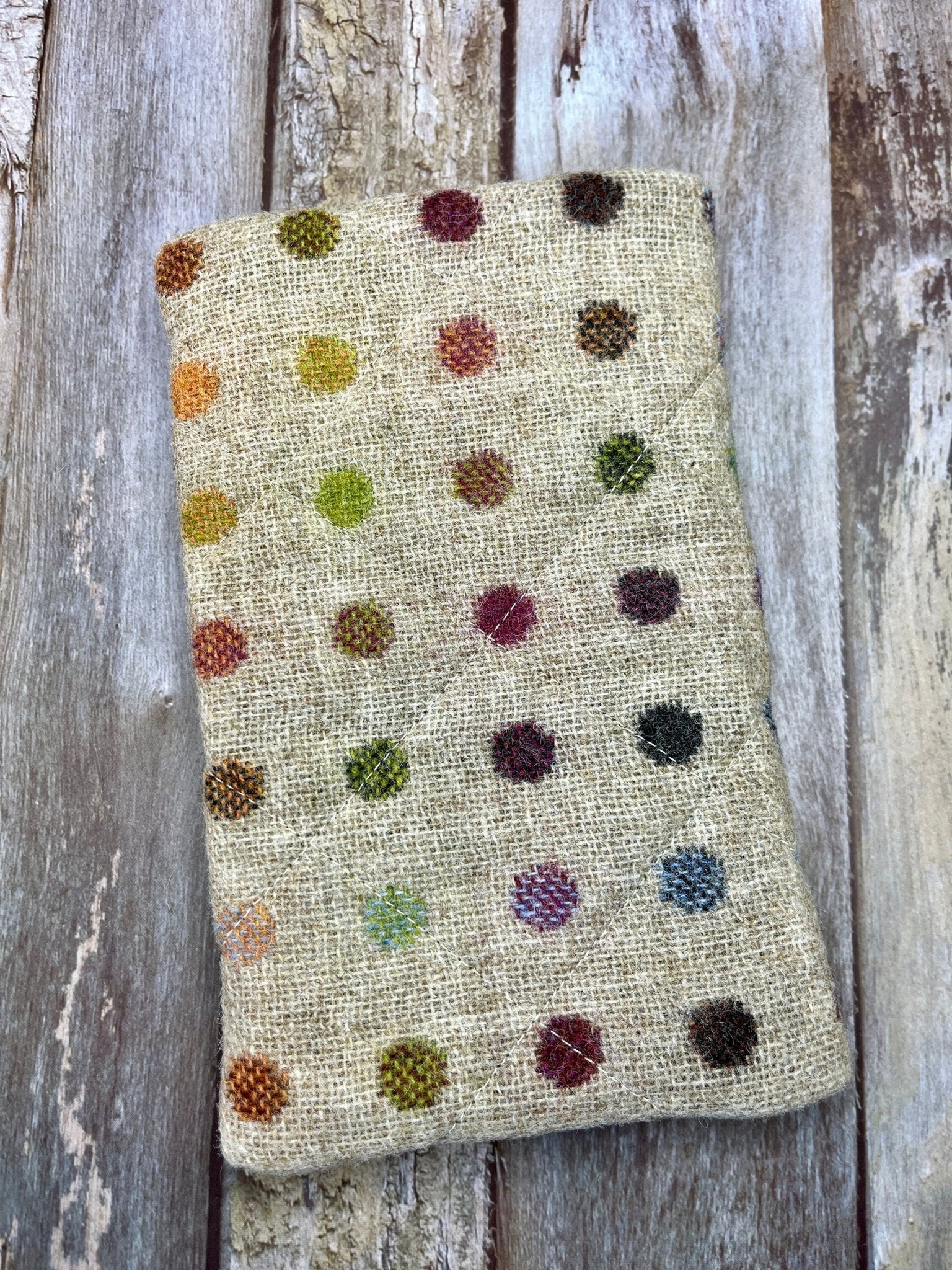 Beige Rainbow Dot Tweed Notebook Pencil Case, A5 Journal Zip Case, Bookmark - Uphouse Crafts