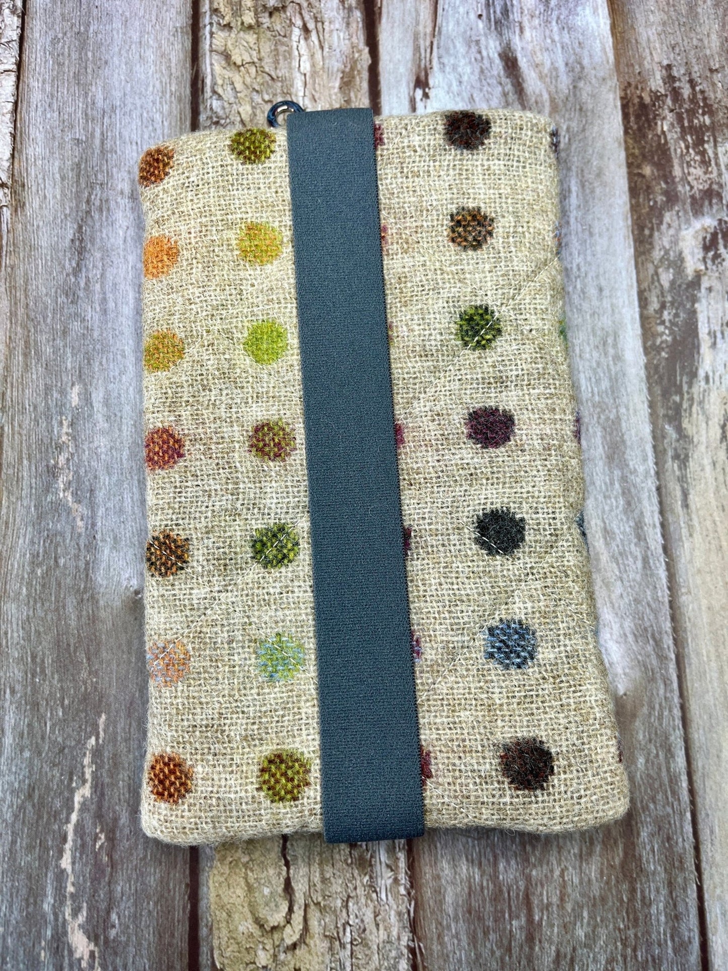 Beige Rainbow Dot Tweed Notebook Pencil Case, A5 Journal Zip Case, Bookmark - Uphouse Crafts