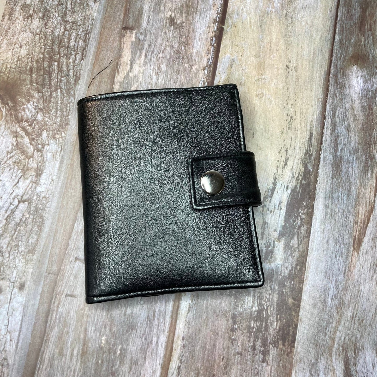 Bi-Fold Black Faux Leather Wallet | Blue Puffin interior