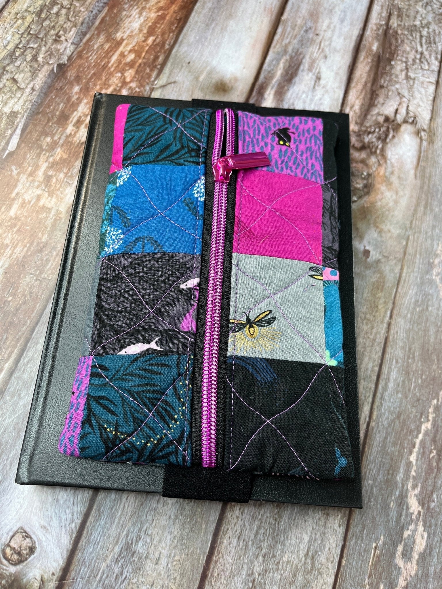 Black Teal Pink Patchwork Notebook Pencil Case - Uphouse Crafts