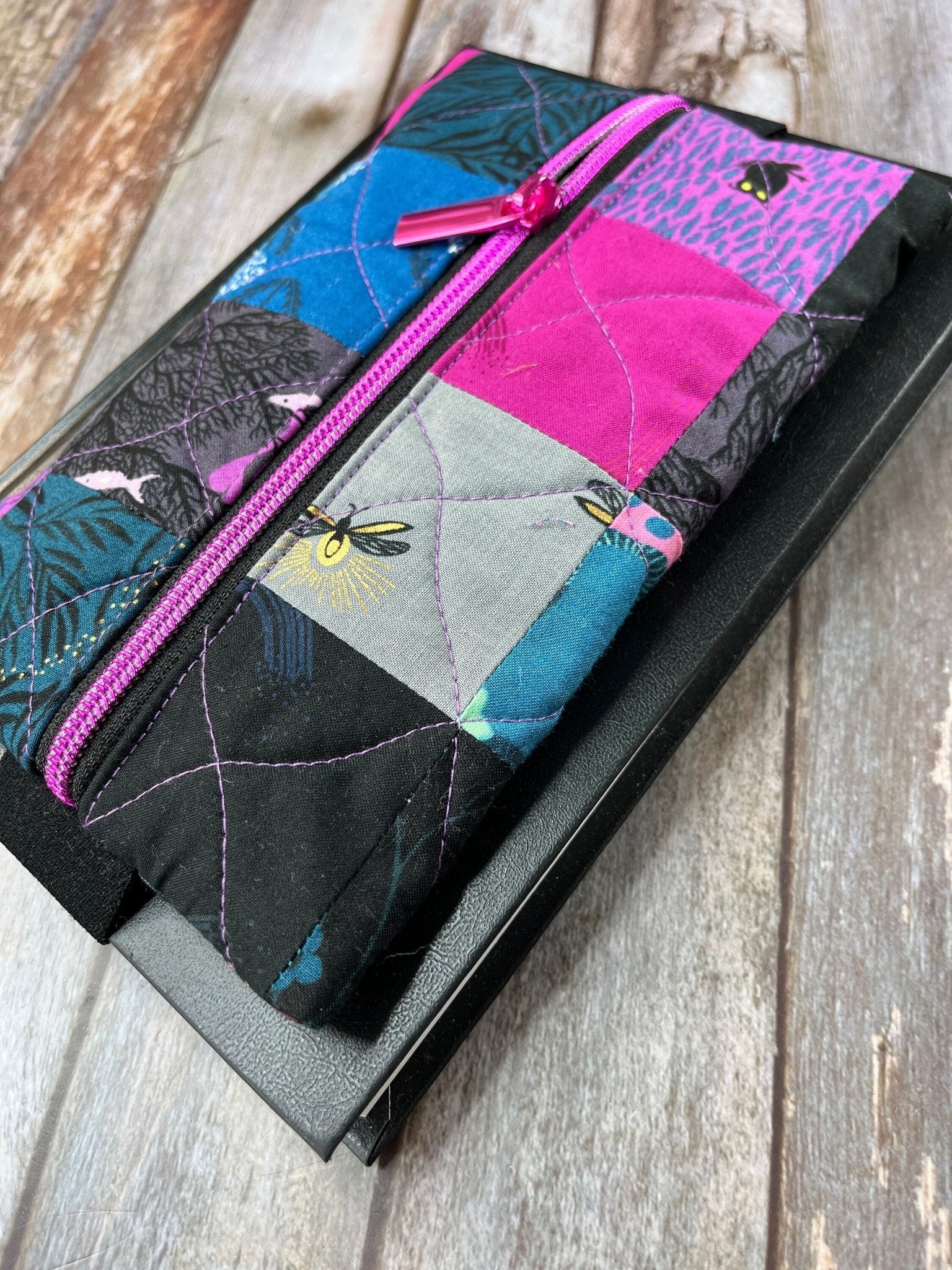 Black Teal Pink Patchwork Notebook Pencil Case - Uphouse Crafts