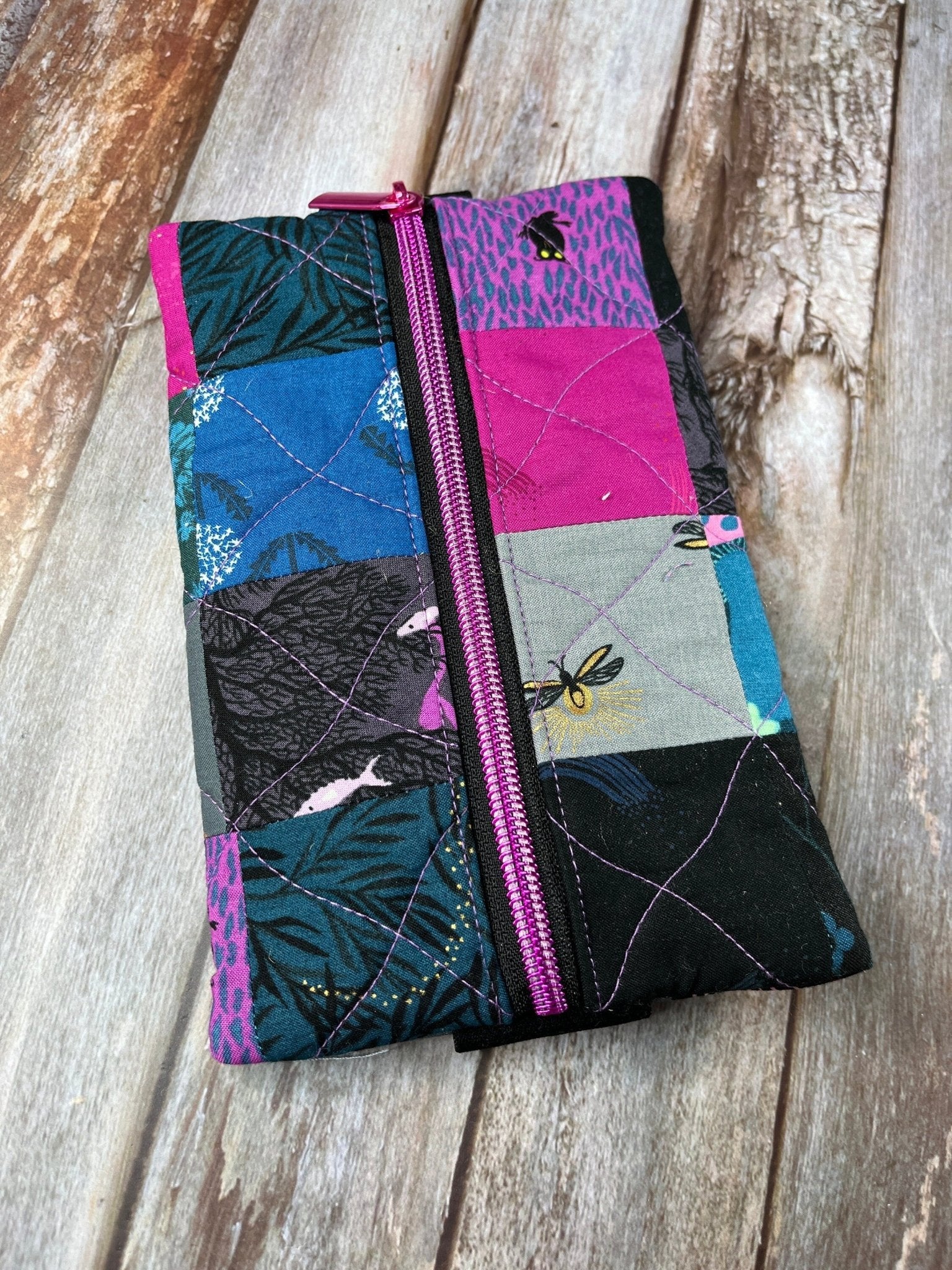 Black Teal Pink Patchwork Notebook Pencil Case - Uphouse Crafts