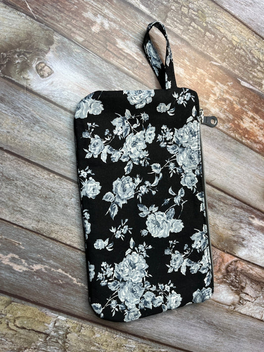 Black White Floral Makeup Bag Pencil Case - Uphouse Crafts