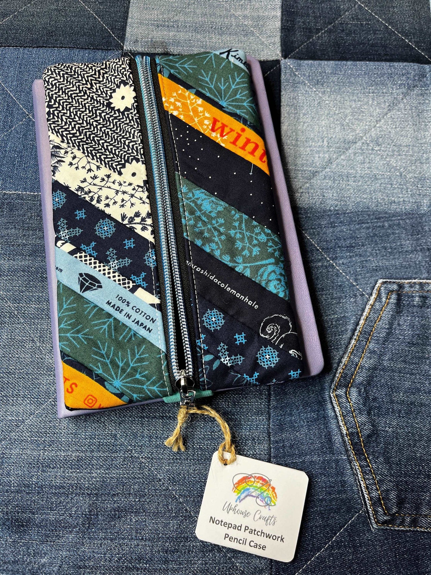 Blue green mustard Patchwork Notebook Pencil Case