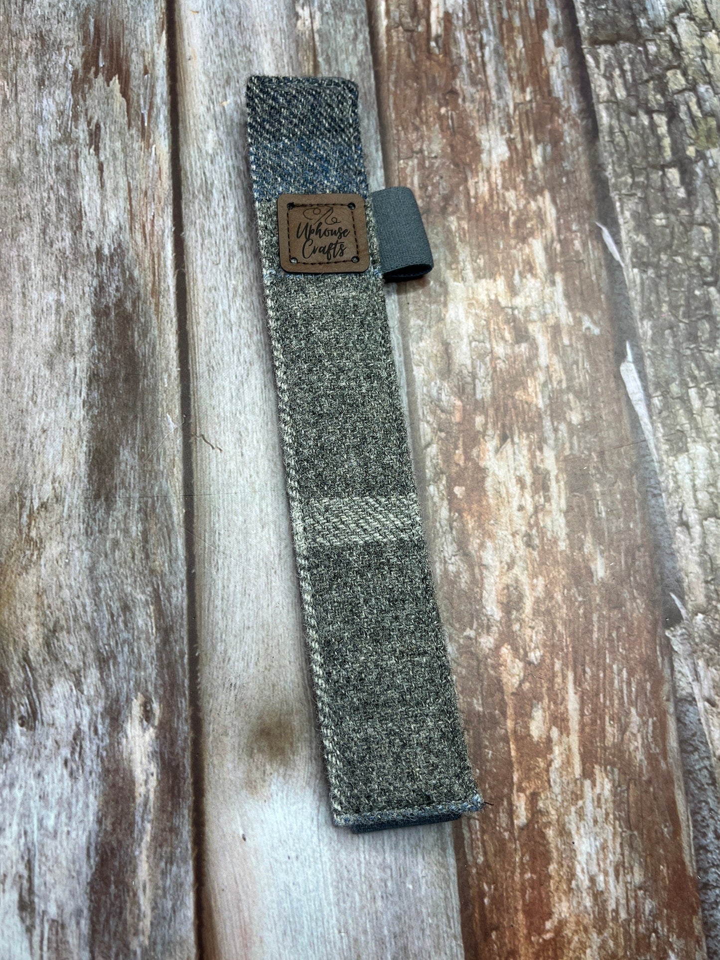 Blue Grey Shetland Tweed Book Mark, A5 Journal Band, Pen holder - Uphouse Crafts