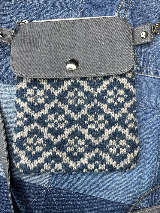 Blue Grey Shetland Wool Denim Mini Crossbody Bag - Uphouse Crafts