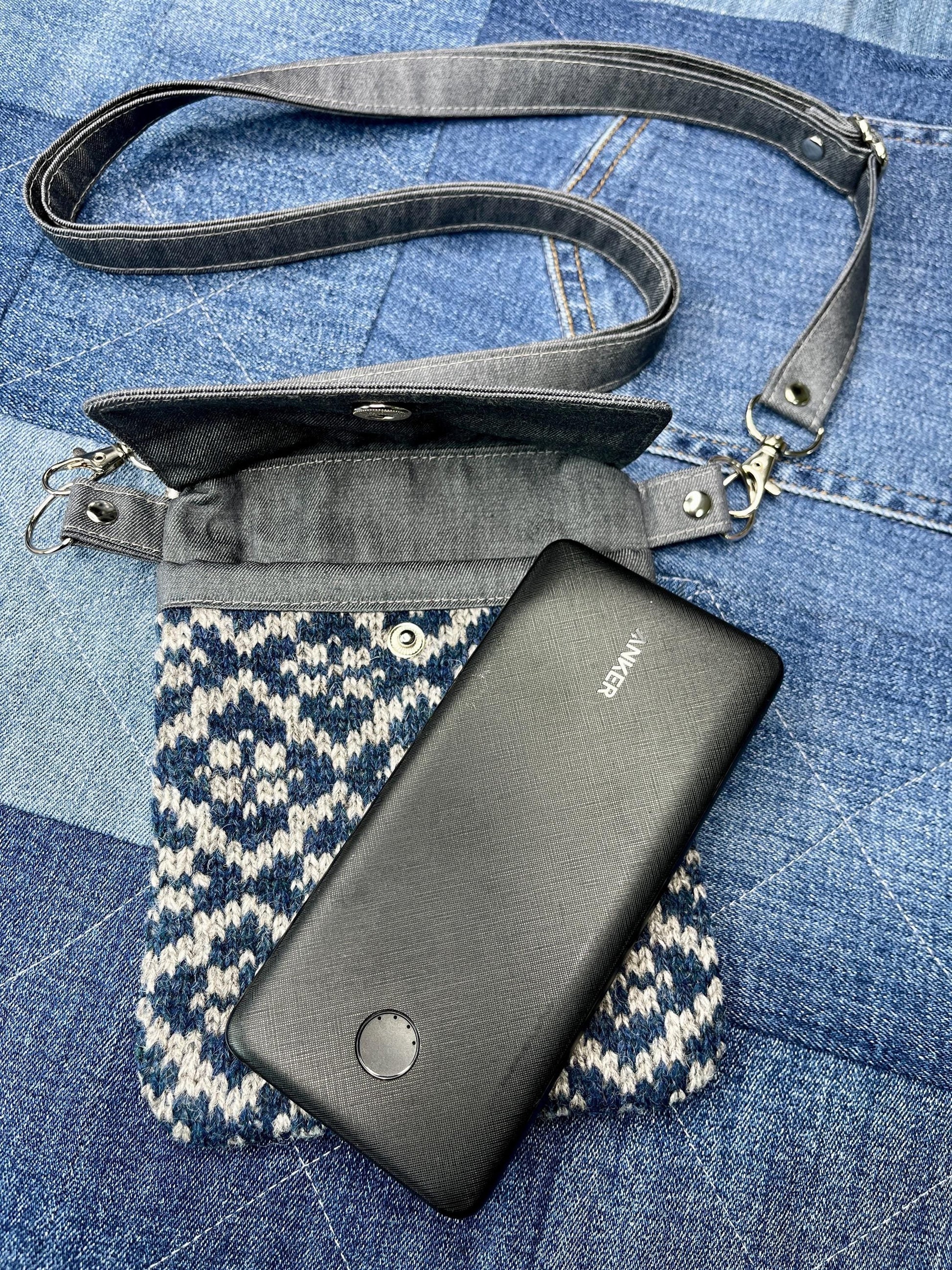 Blue Grey Shetland Wool Denim Mini Crossbody Bag - Uphouse Crafts