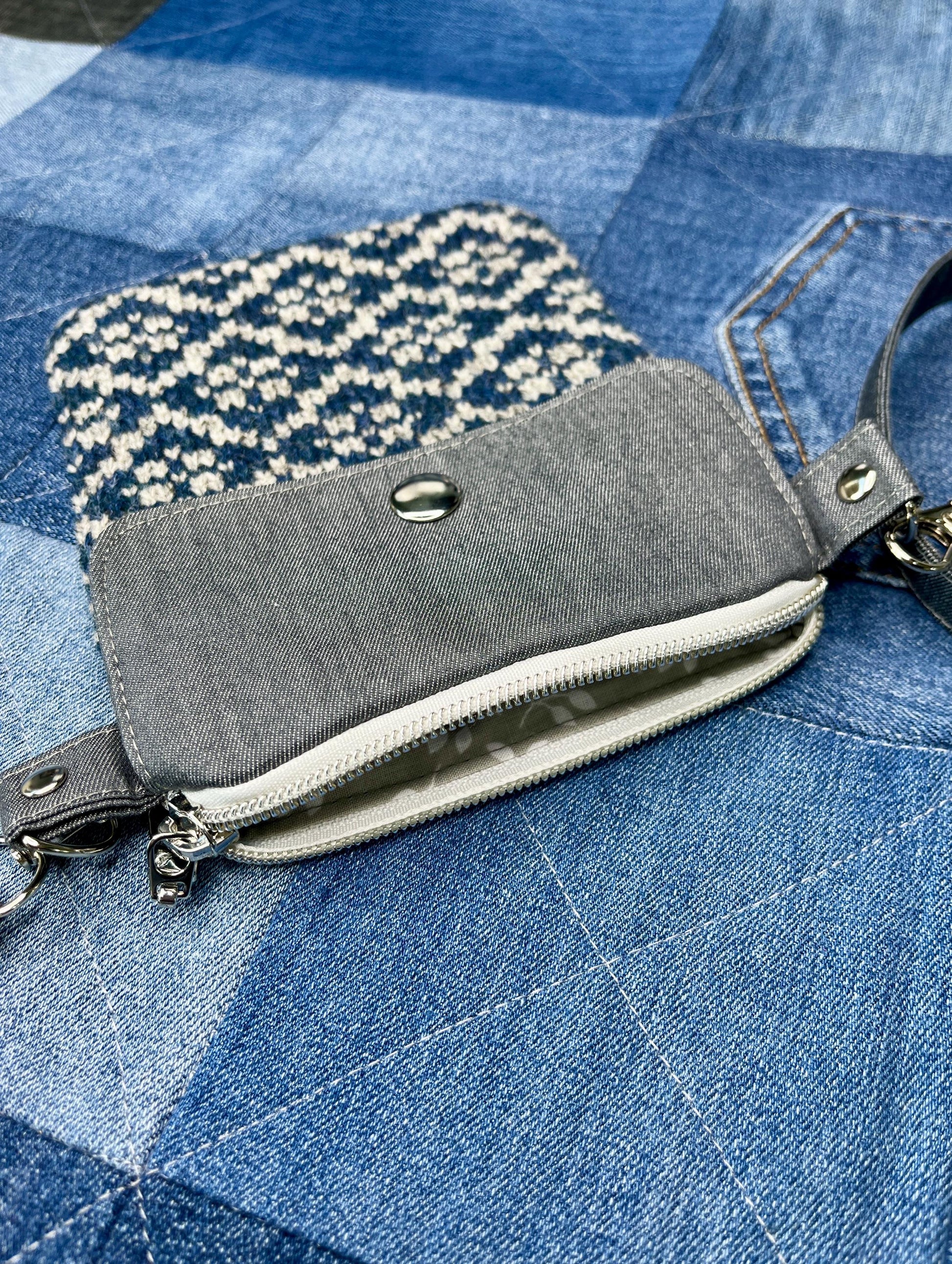 Blue Grey Shetland Wool Denim Mini Crossbody Bag - Uphouse Crafts