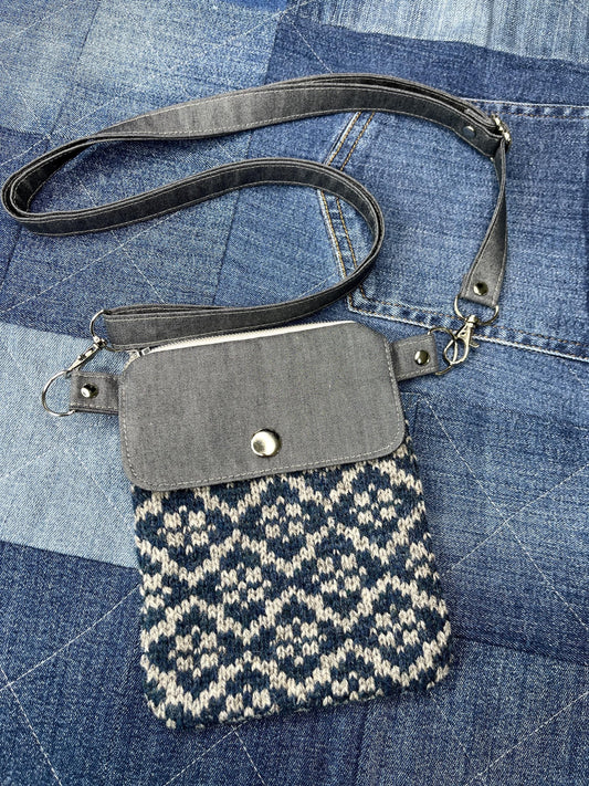 Blue Grey Shetland Wool Denim Mini Crossbody Bag - Uphouse Crafts