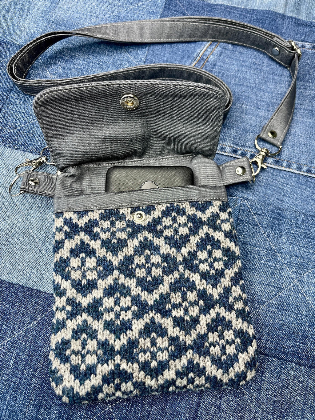 Blue Grey Shetland Wool Denim Mini Crossbody Bag - Uphouse Crafts