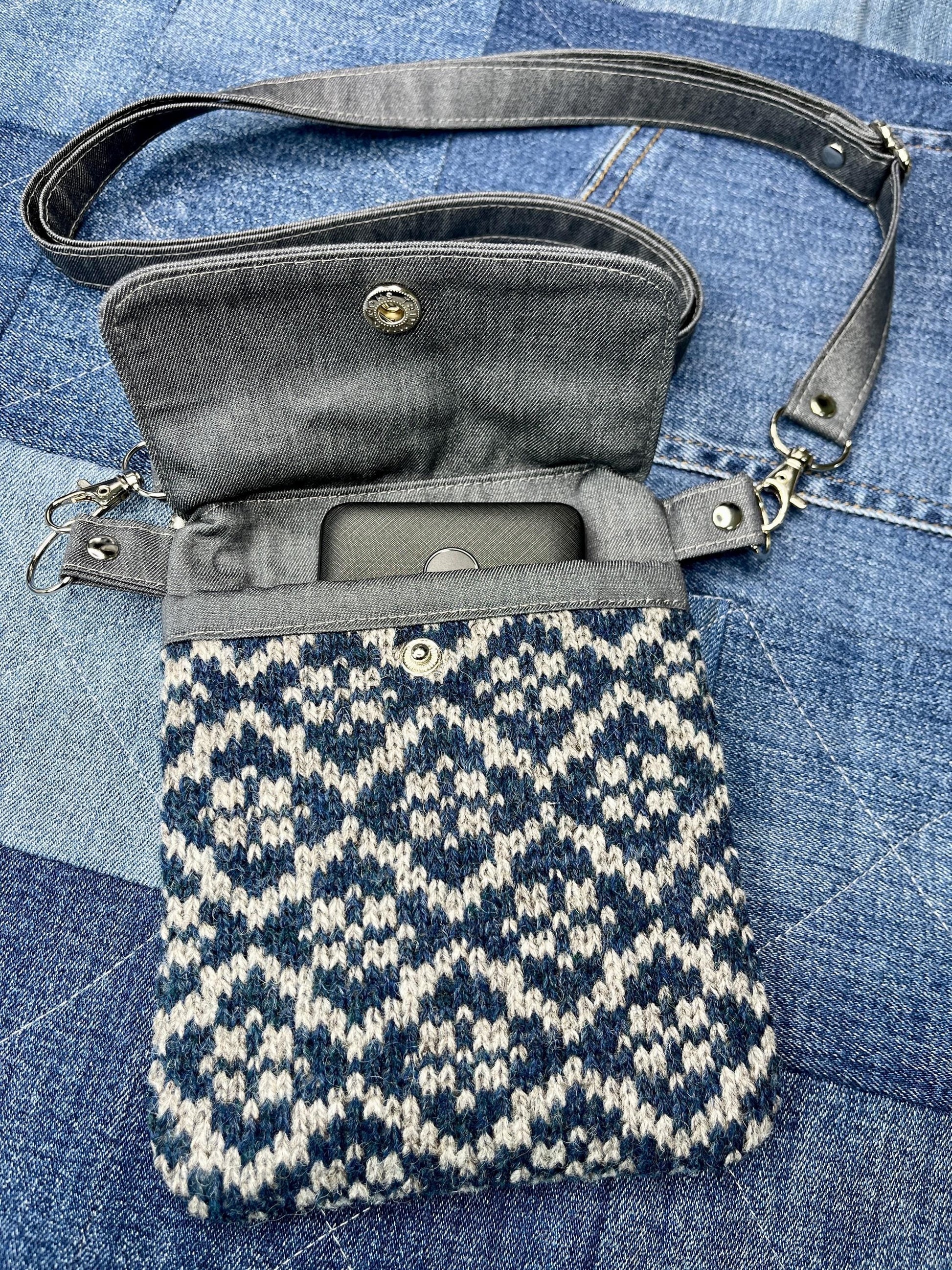Blue Grey Shetland Wool Denim Mini Crossbody Bag - Uphouse Crafts