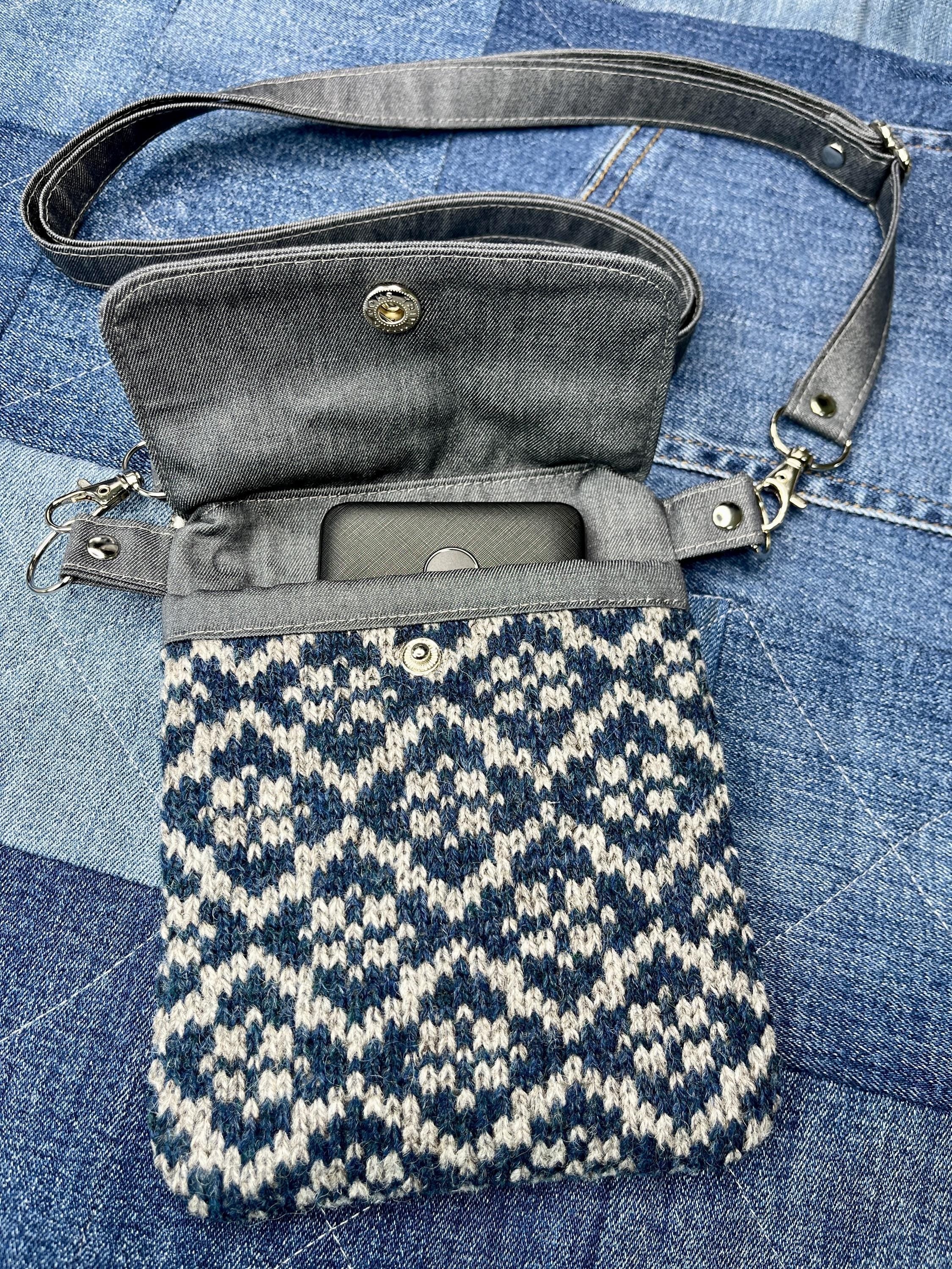 Blue Grey Shetland Wool Denim Mini Crossbody Bag - Uphouse Crafts