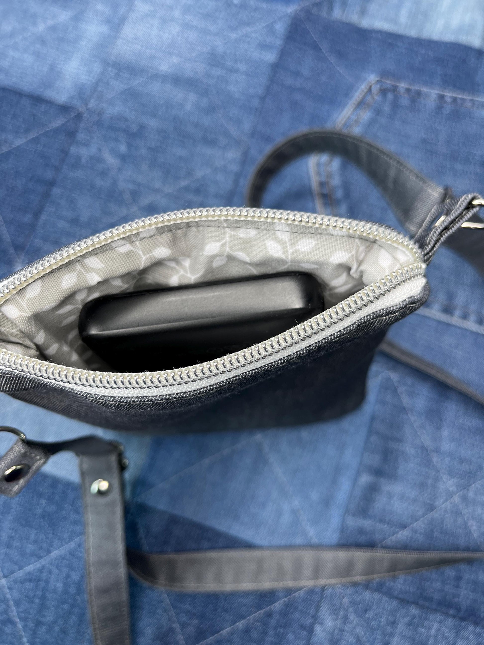 Blue Grey Shetland Wool Denim Mini Crossbody Bag - Uphouse Crafts