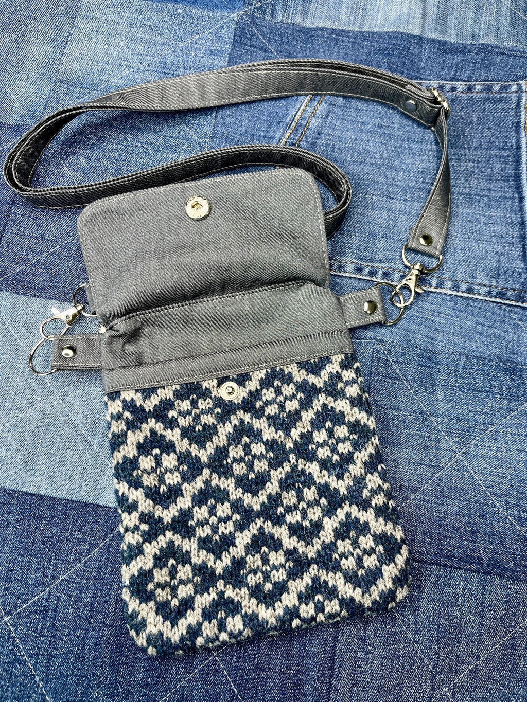 Blue Grey Shetland Wool Denim Mini Crossbody Bag - Uphouse Crafts