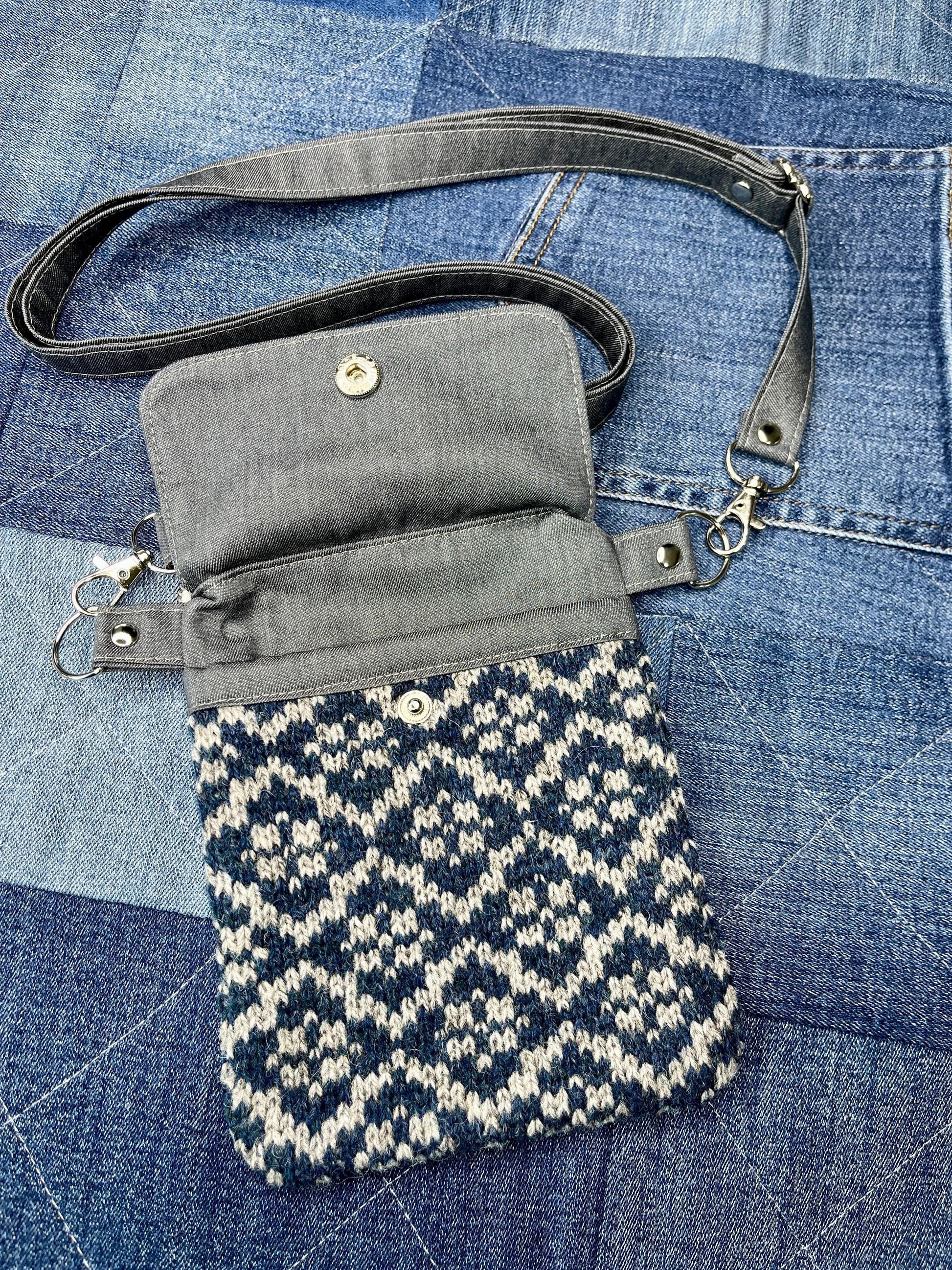 Blue Grey Shetland Wool Denim Mini Crossbody Bag - Uphouse Crafts