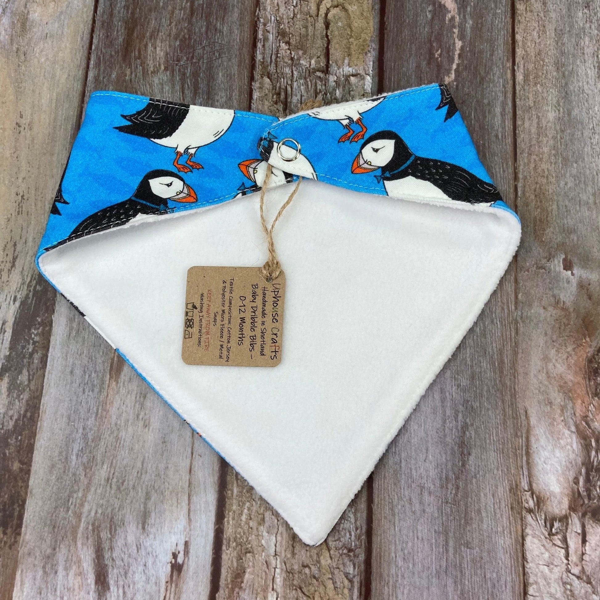 Blue Puffin Baby Dribble Bandana Bib 0 - 12 Months - Uphouse Crafts