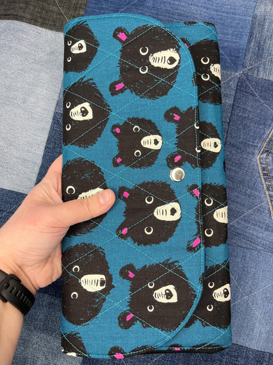 Blue Teal Teddy Bear Knitting Needle Case & Zip Pouch - Uphouse Crafts